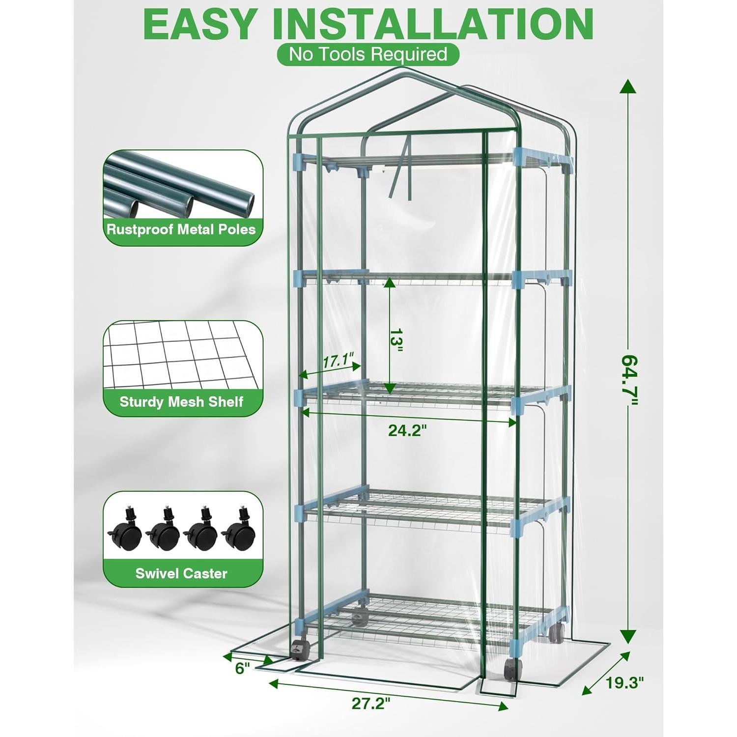 Invernadero Interior Mini PYY con Luz LED 4 Niveles 69x49x178cm