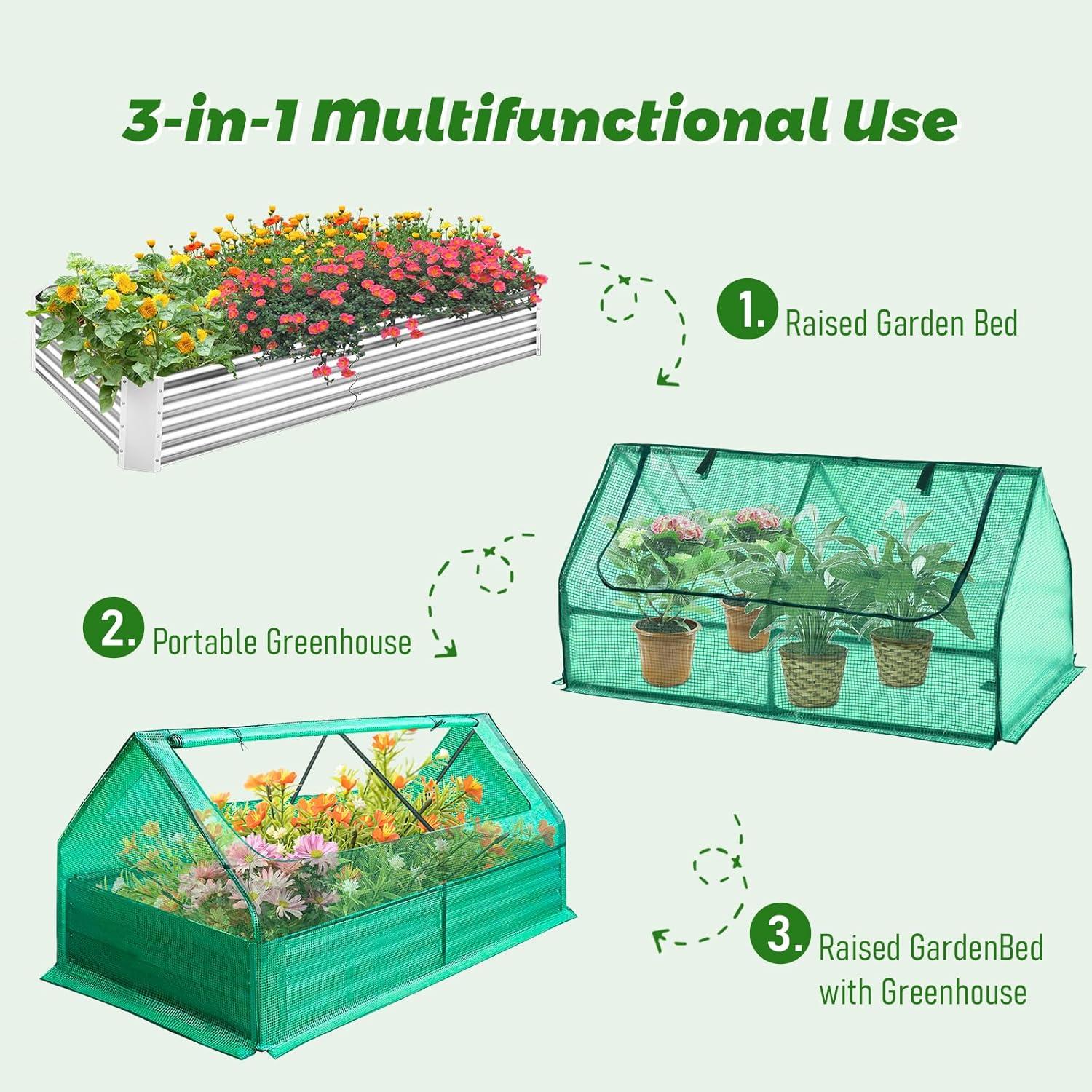 Cama de Jardín Elevada GSJSWX 1.83x0.91x0.91m con Cubierta