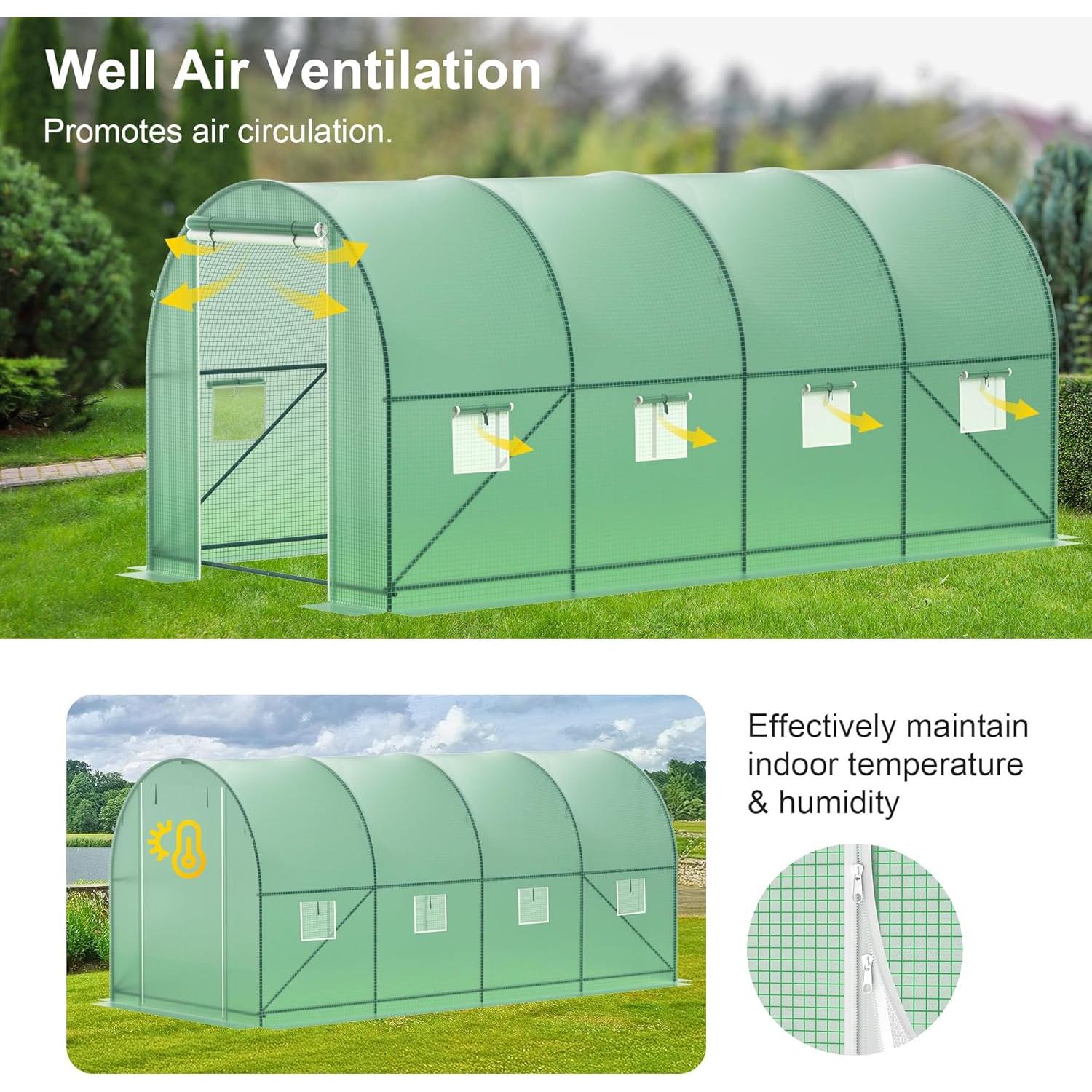 Invernadero de túnel Phonjoroo 4.57x2.13x2.13m con 6 ventanas