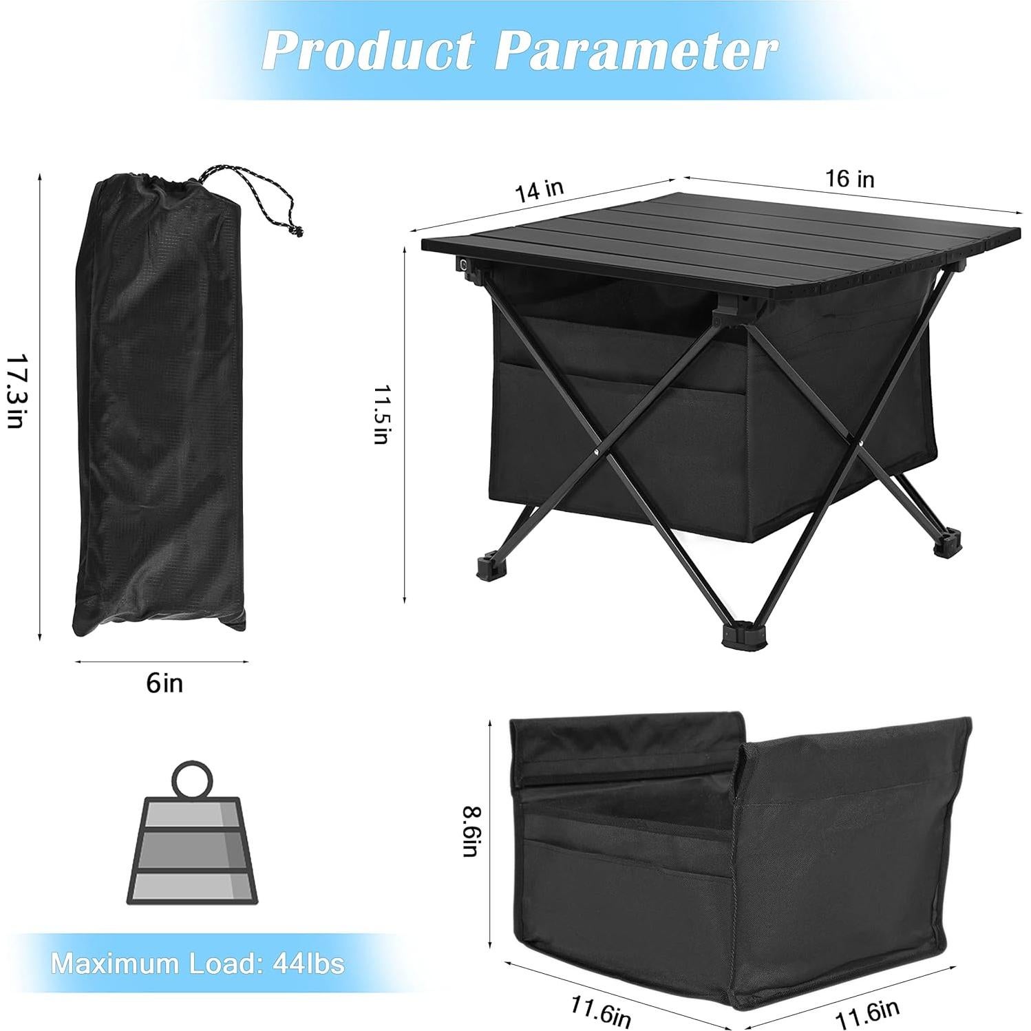 Mesa de Camping Plegable YSSOA Aluminio 40x35cm Negra