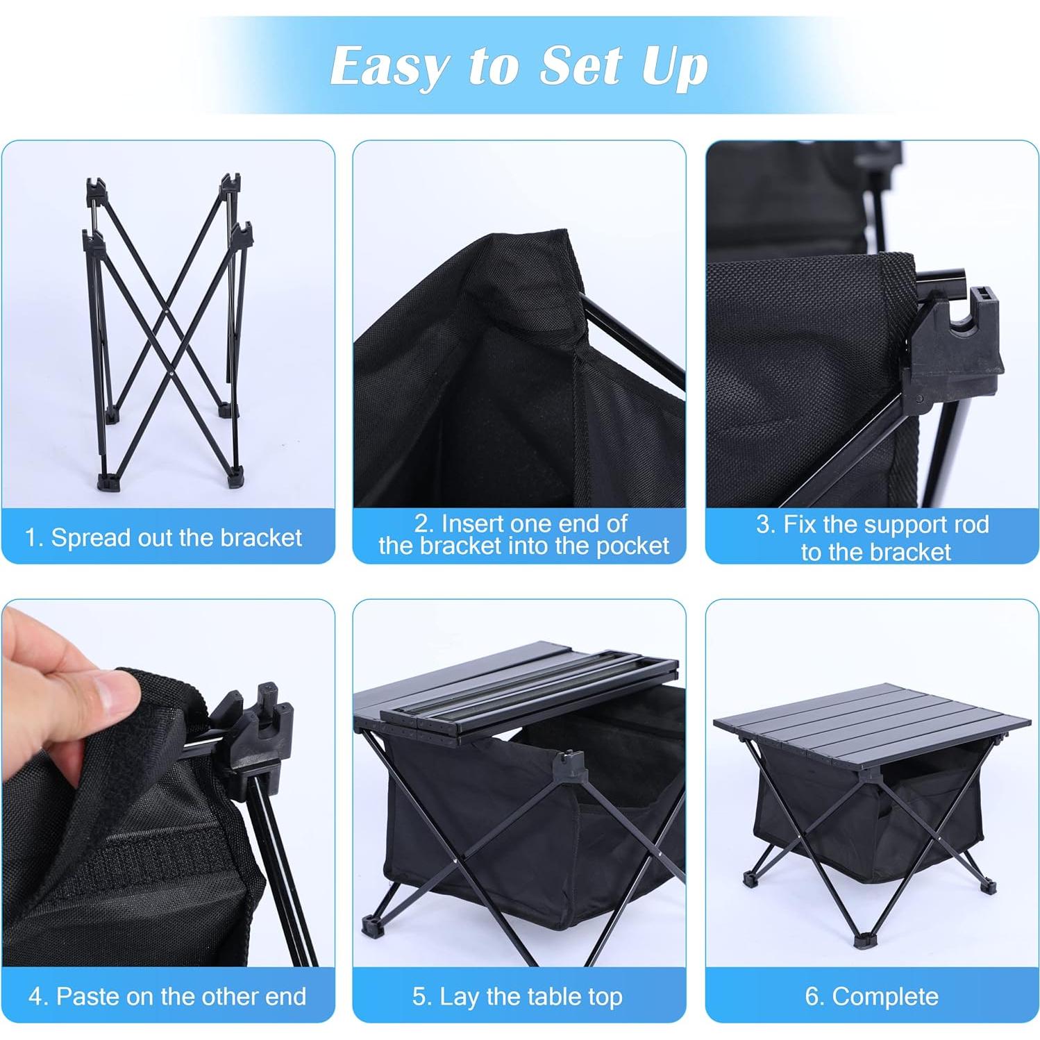 Mesa de Camping Plegable YSSOA Aluminio 40x35cm Negra