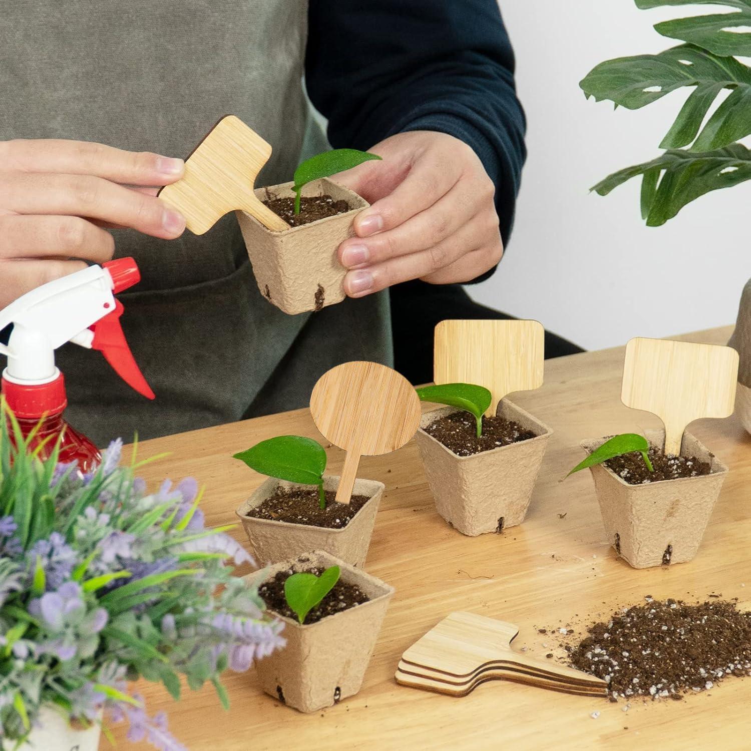 Etiquetas Redondas de Bambú OBTANIM 75 Piezas para Jardín