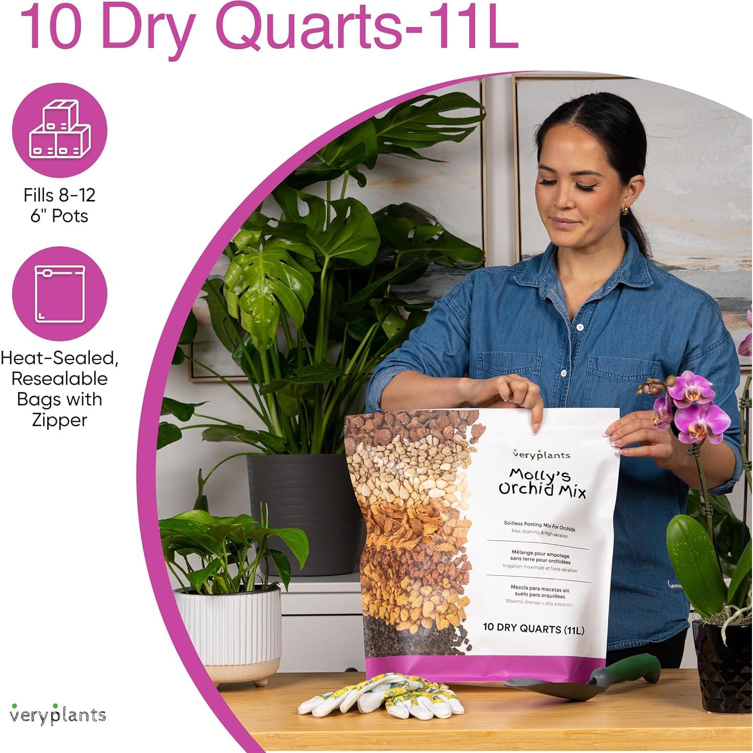 Mezcla para Macetas de Orquídeas Molly 10 Cuartos Sin Suelo