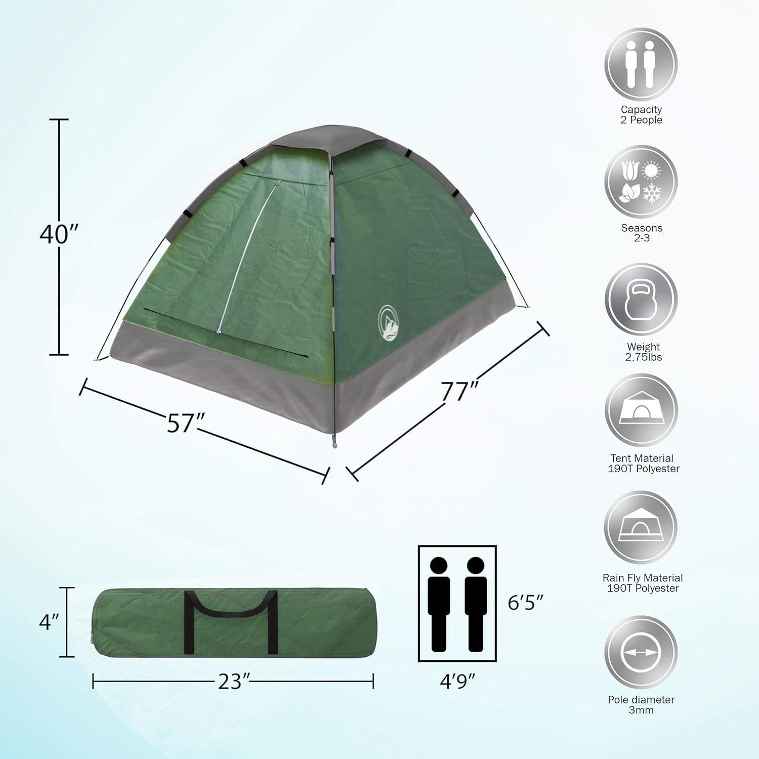 Carpa Domo para 2 Personas Wakeman - Ligera y Resistente al Agua