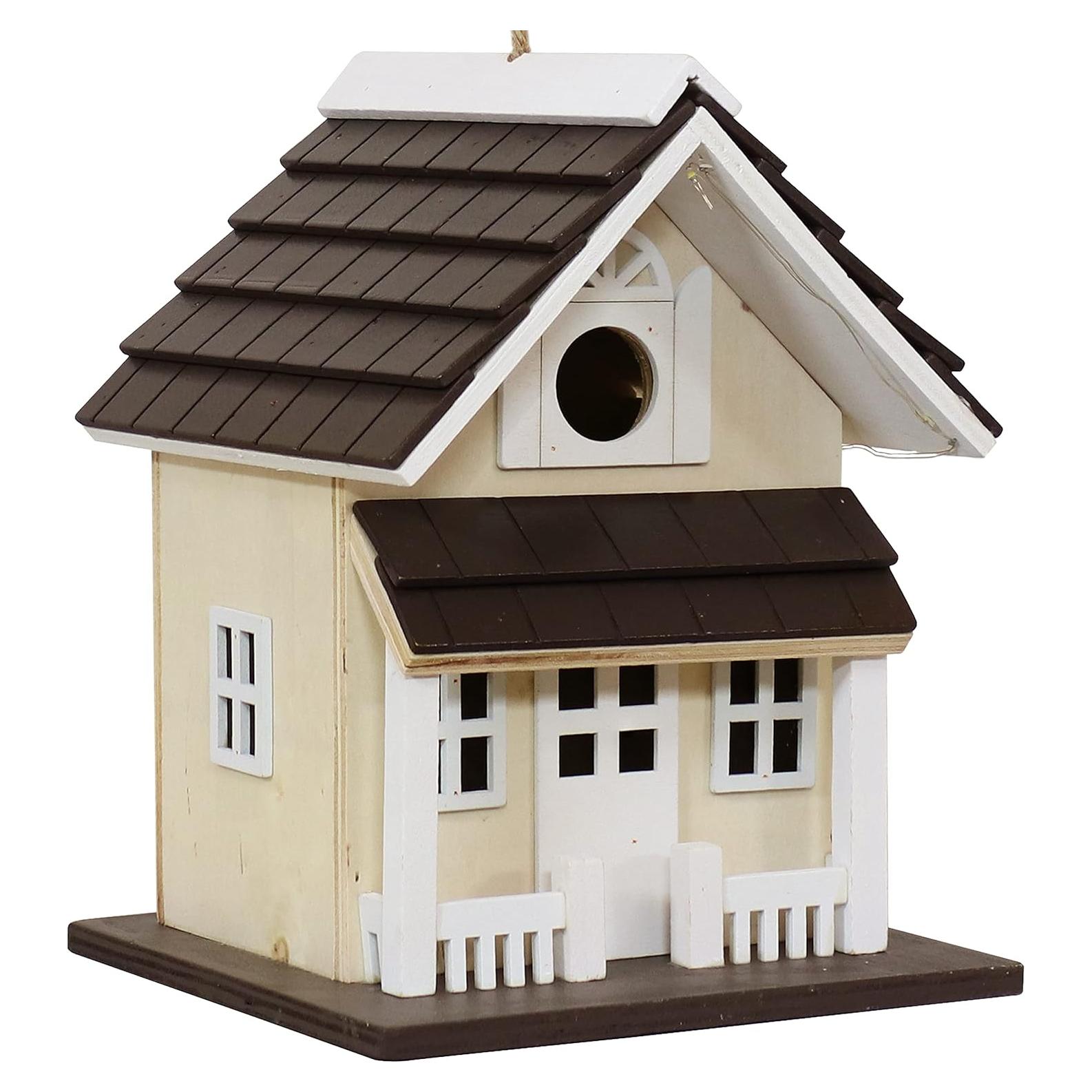 Casa de Aves de Madera Sunnydaze - Colgante con Luz Solar 23.5 cm