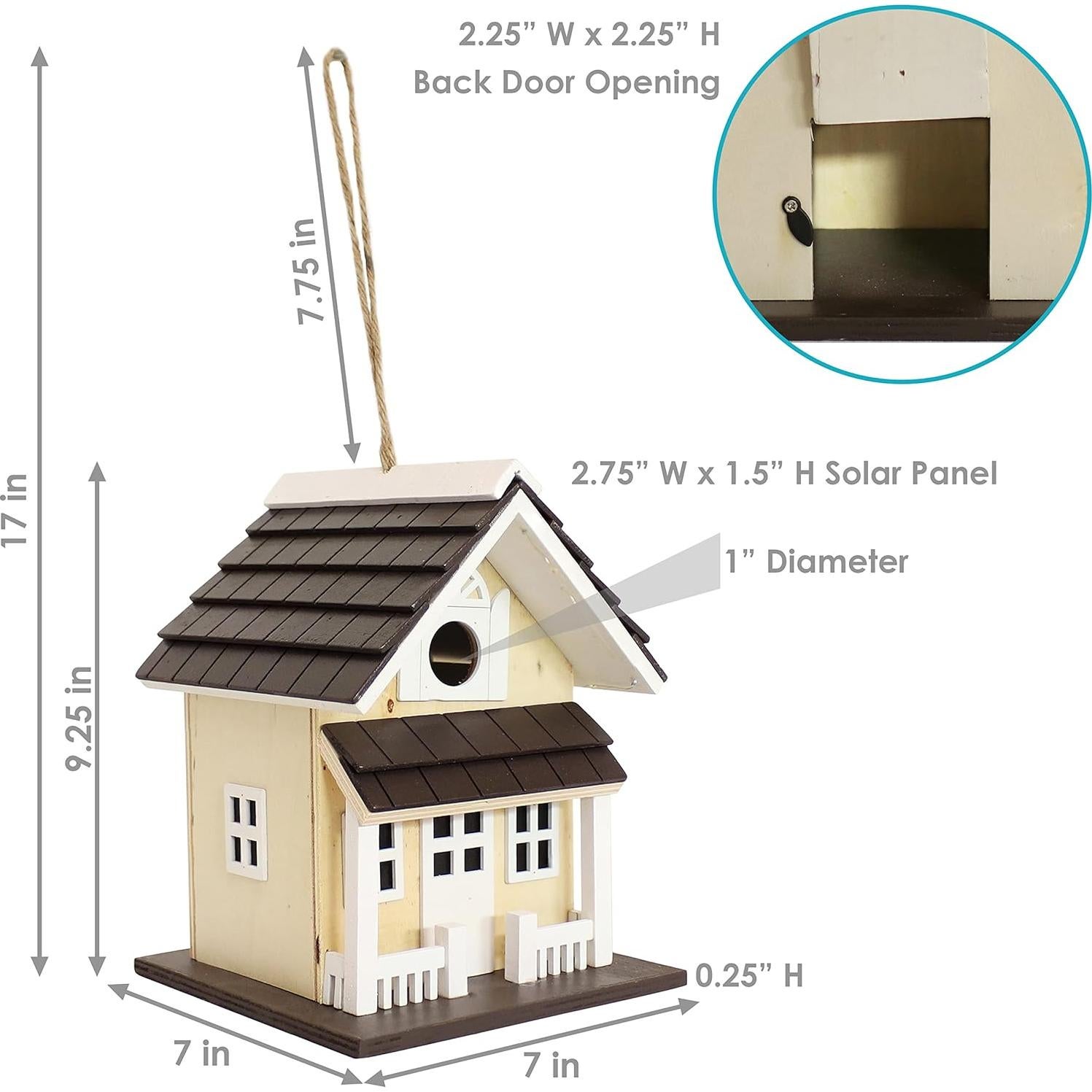 Casa de Aves de Madera Sunnydaze - Colgante con Luz Solar 23.5 cm