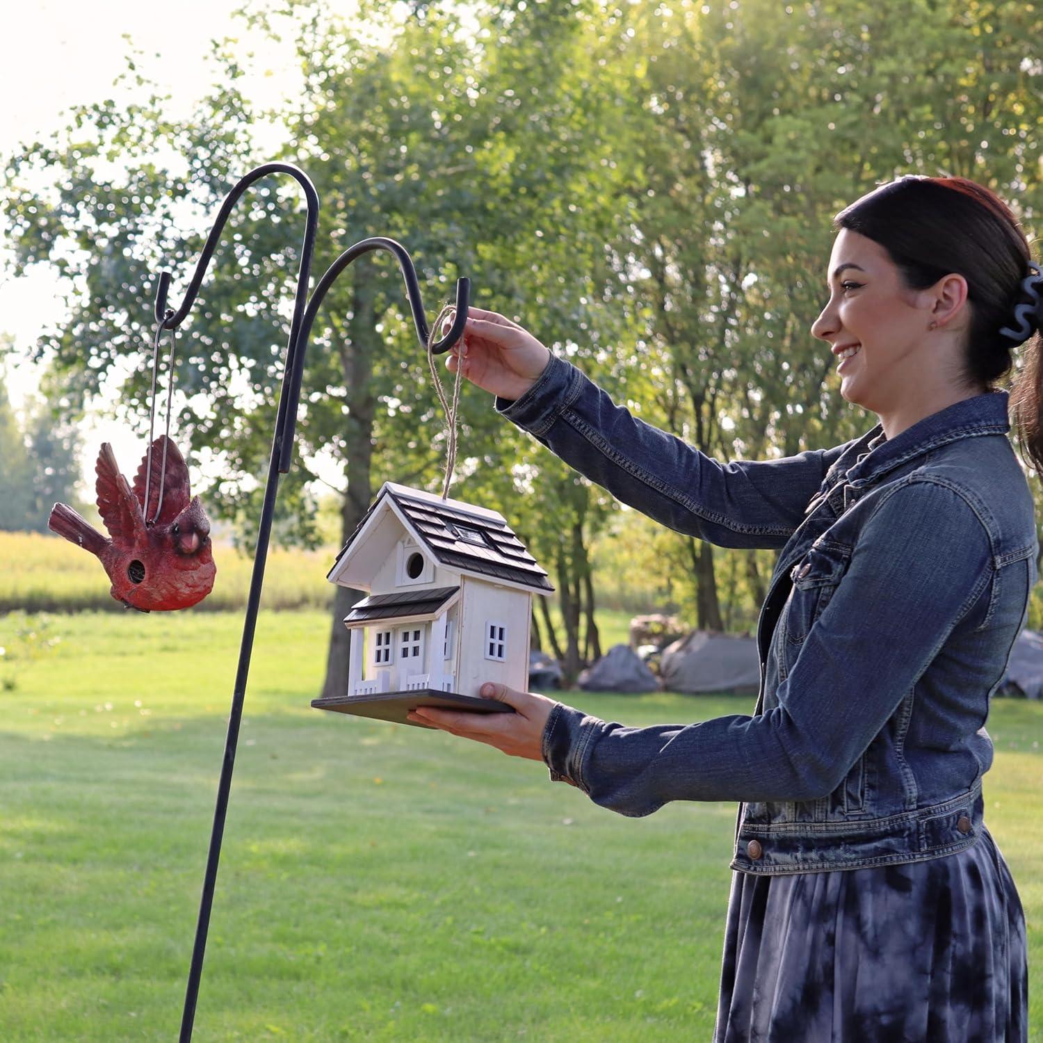 Casa de Aves de Madera Sunnydaze - Colgante con Luz Solar 23.5 cm