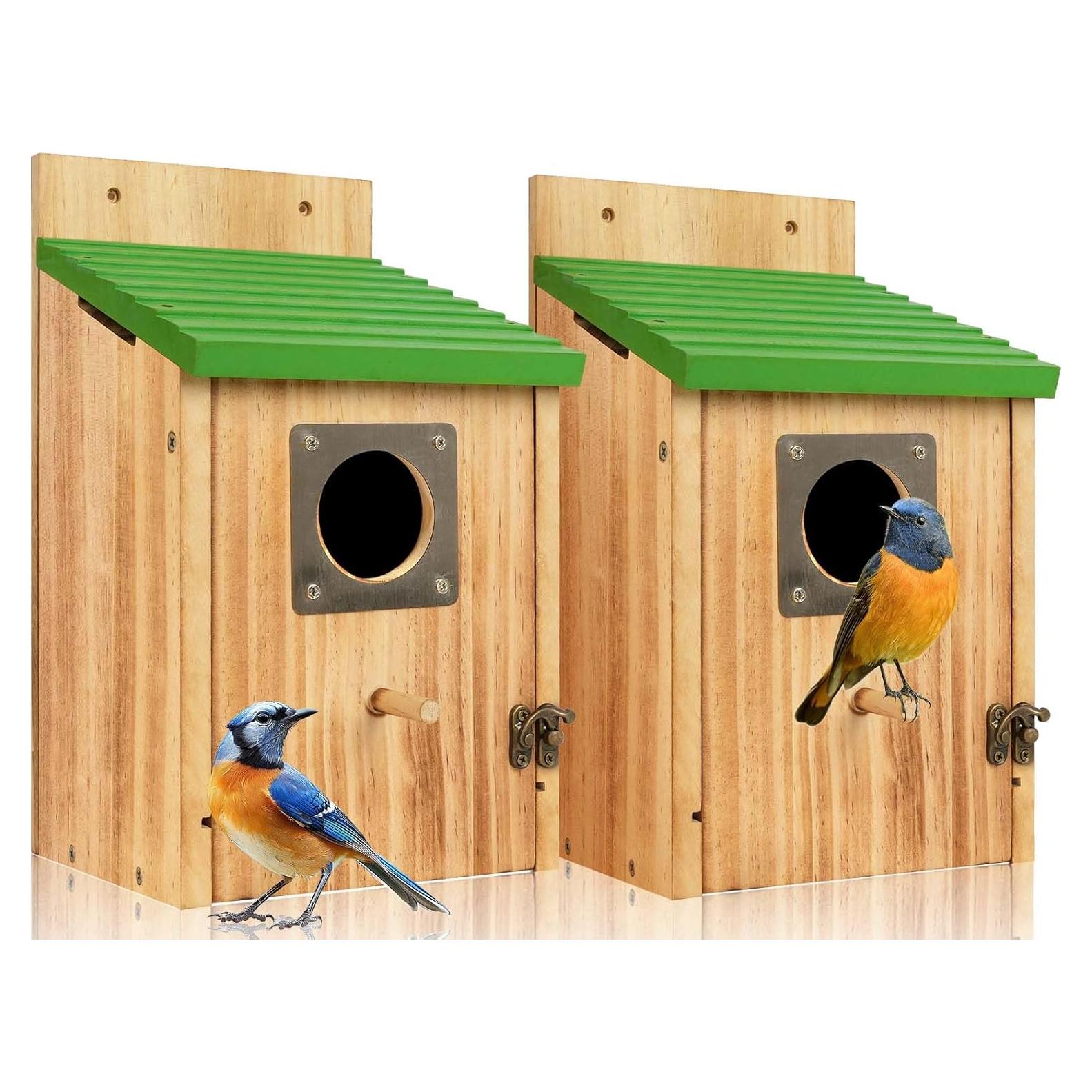 Paquete de 2 casas para pájaros de cedro con protección