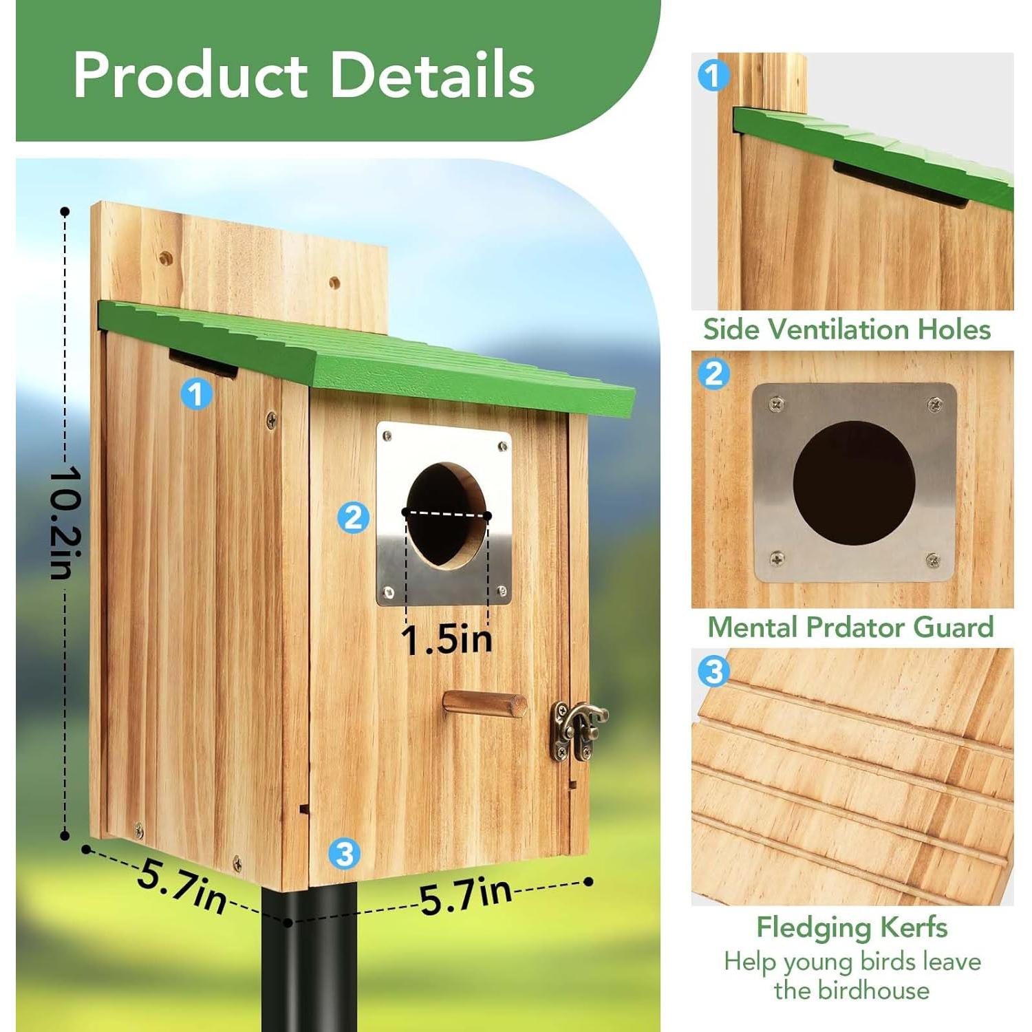 Paquete de 2 casas para pájaros de cedro con protección