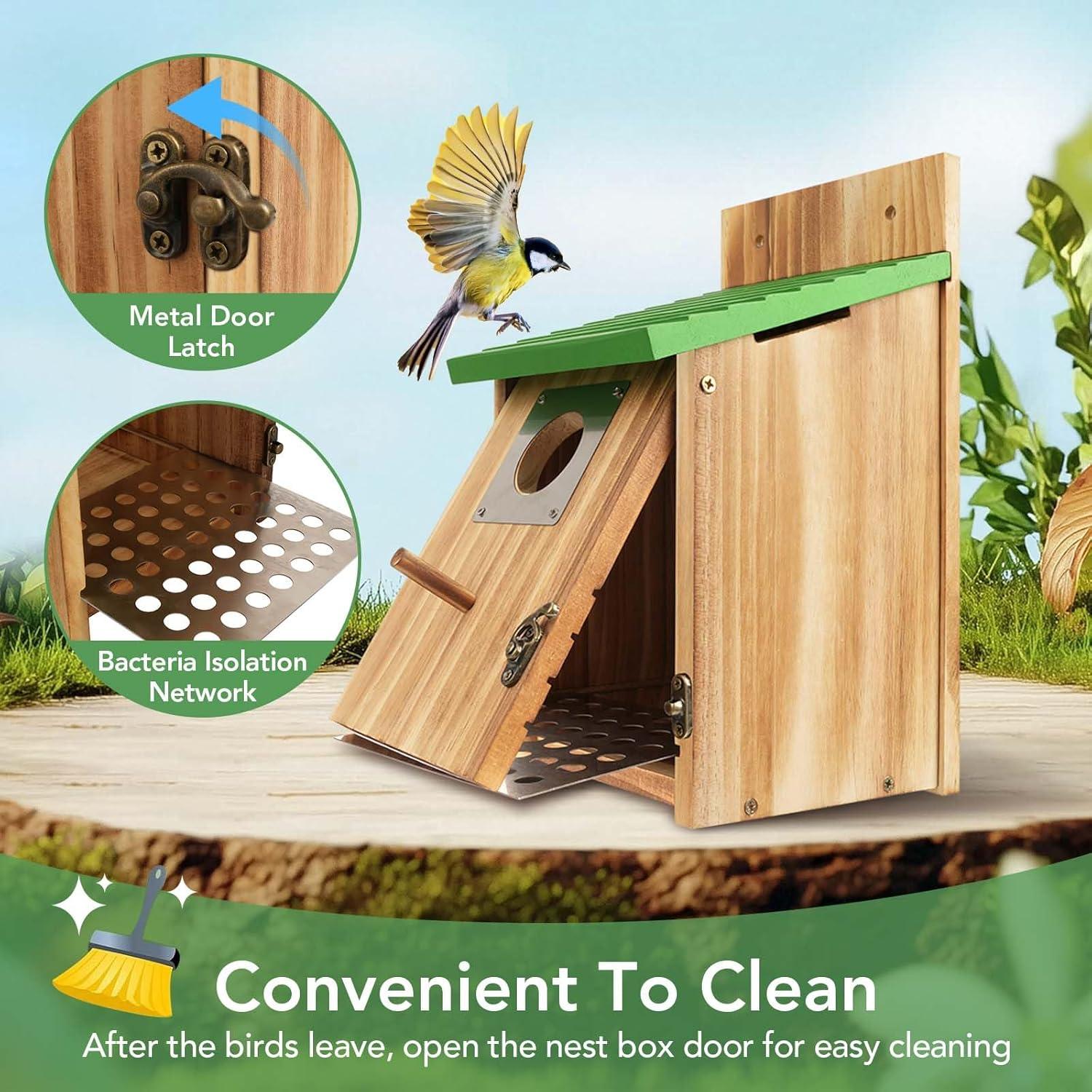 Paquete de 2 casas para pájaros de cedro con protección