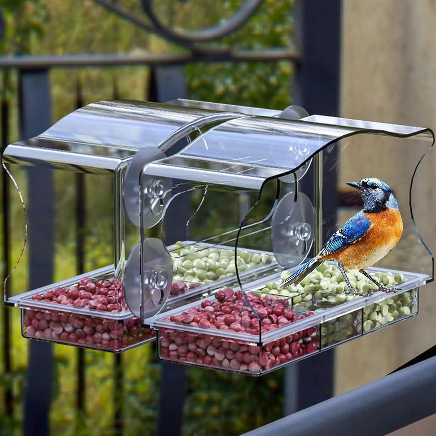 Comedero para Aves de Ventana SEEZENGREEN - Acrílico Transparente, 55 Pulgadas Cúbicas