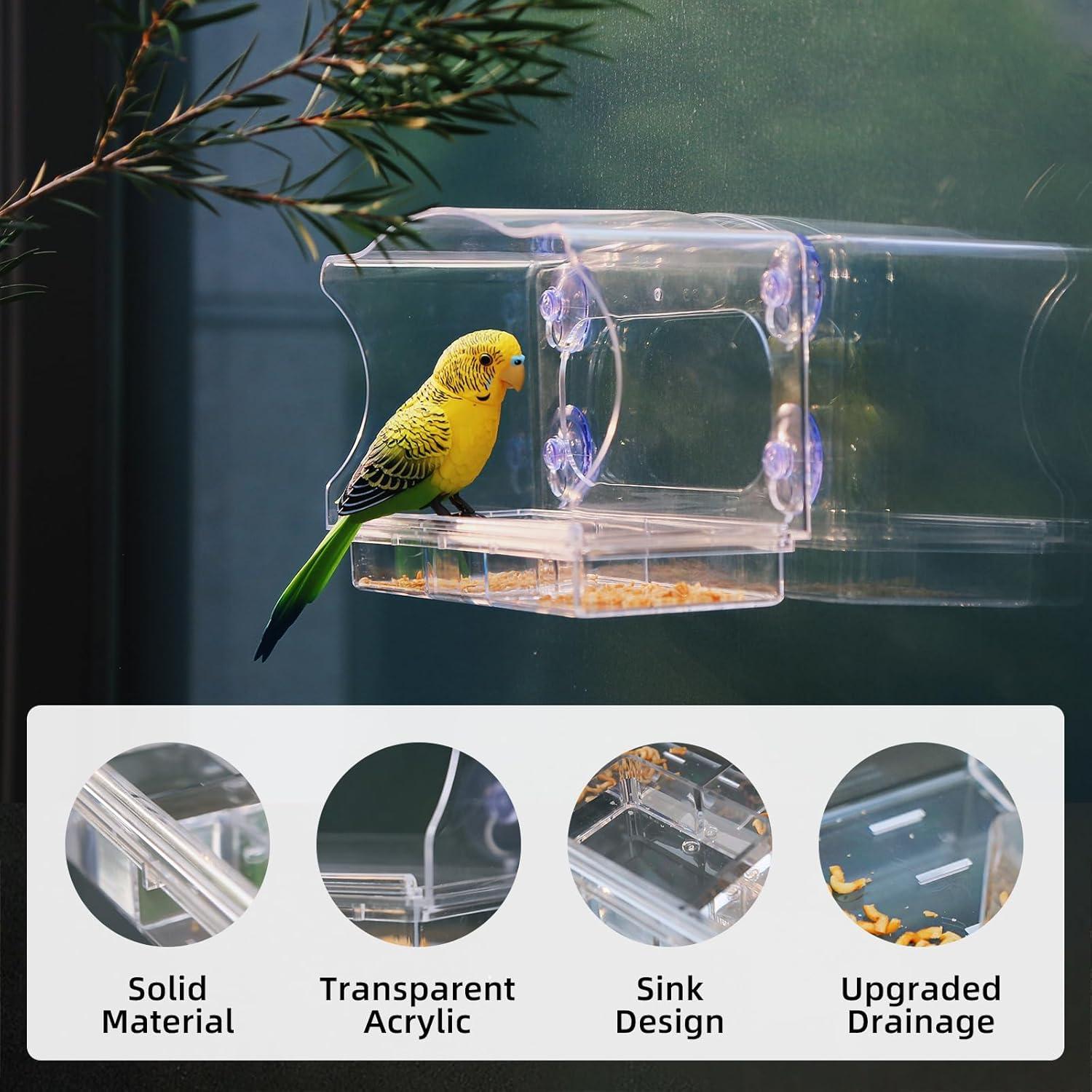 Comedero para Aves de Ventana SEEZENGREEN - Acrílico Transparente, 55 Pulgadas Cúbicas