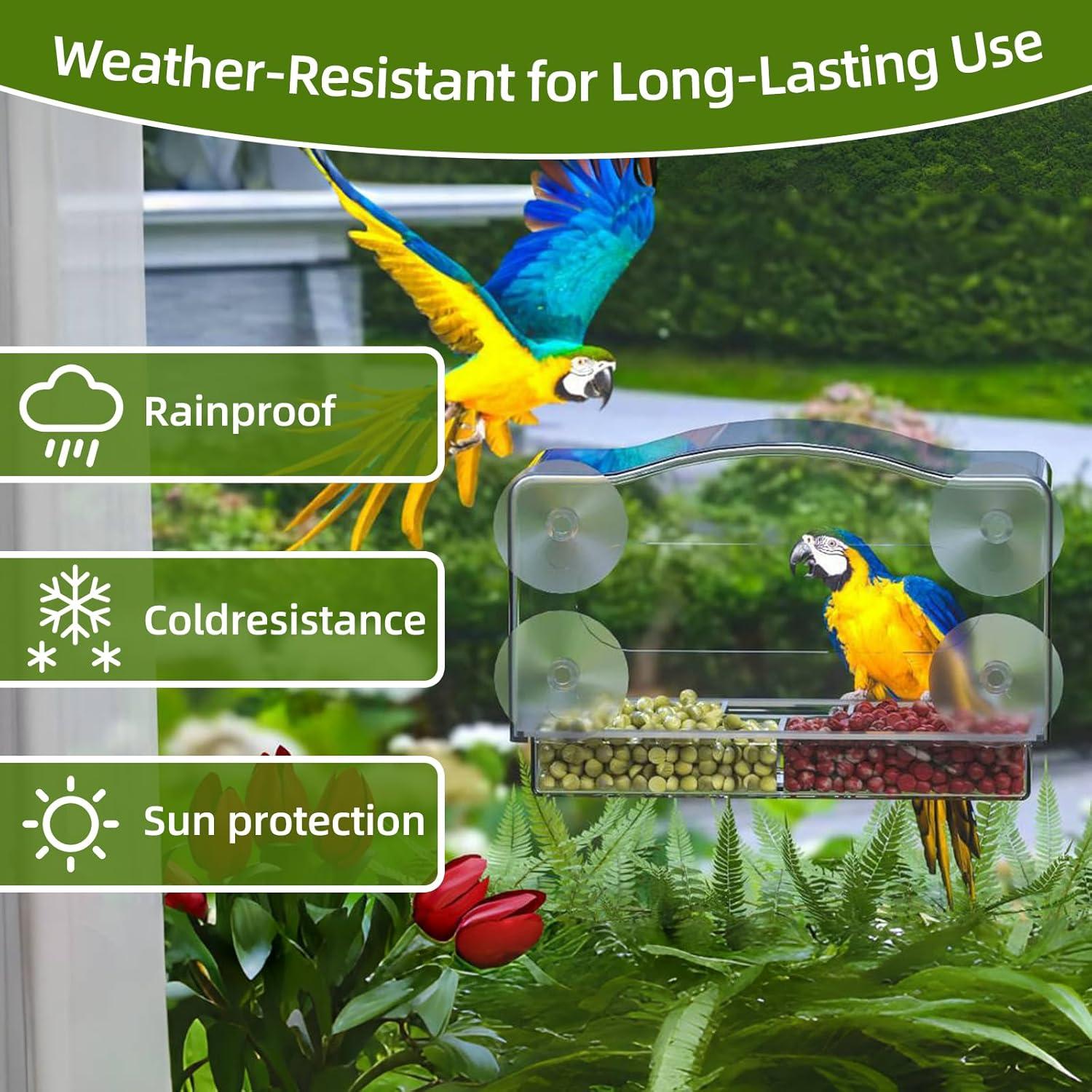 Comedero para Aves de Ventana SEEZENGREEN - Acrílico Transparente, 55 Pulgadas Cúbicas