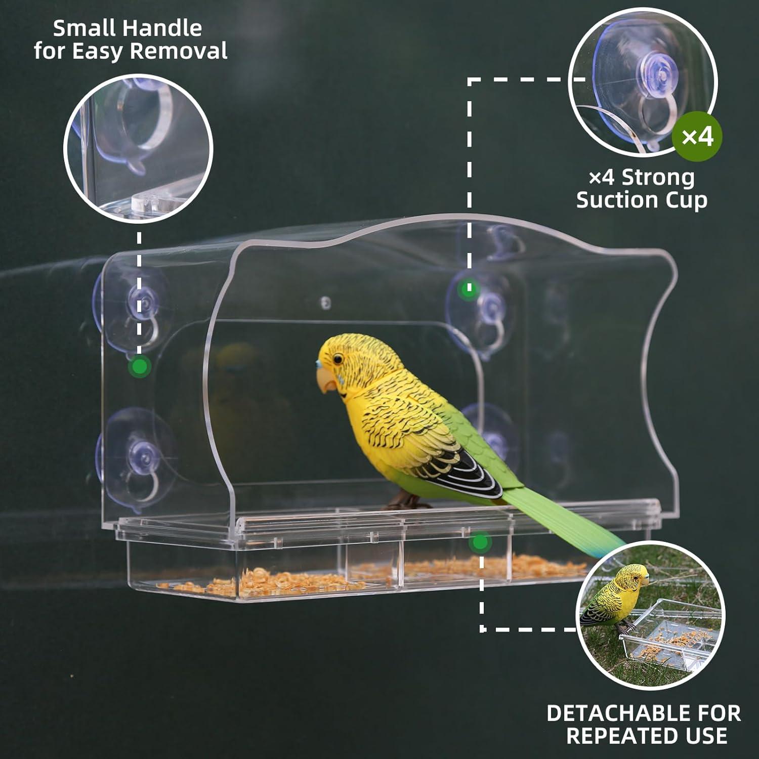 Comedero para Aves de Ventana SEEZENGREEN - Acrílico Transparente, 55 Pulgadas Cúbicas