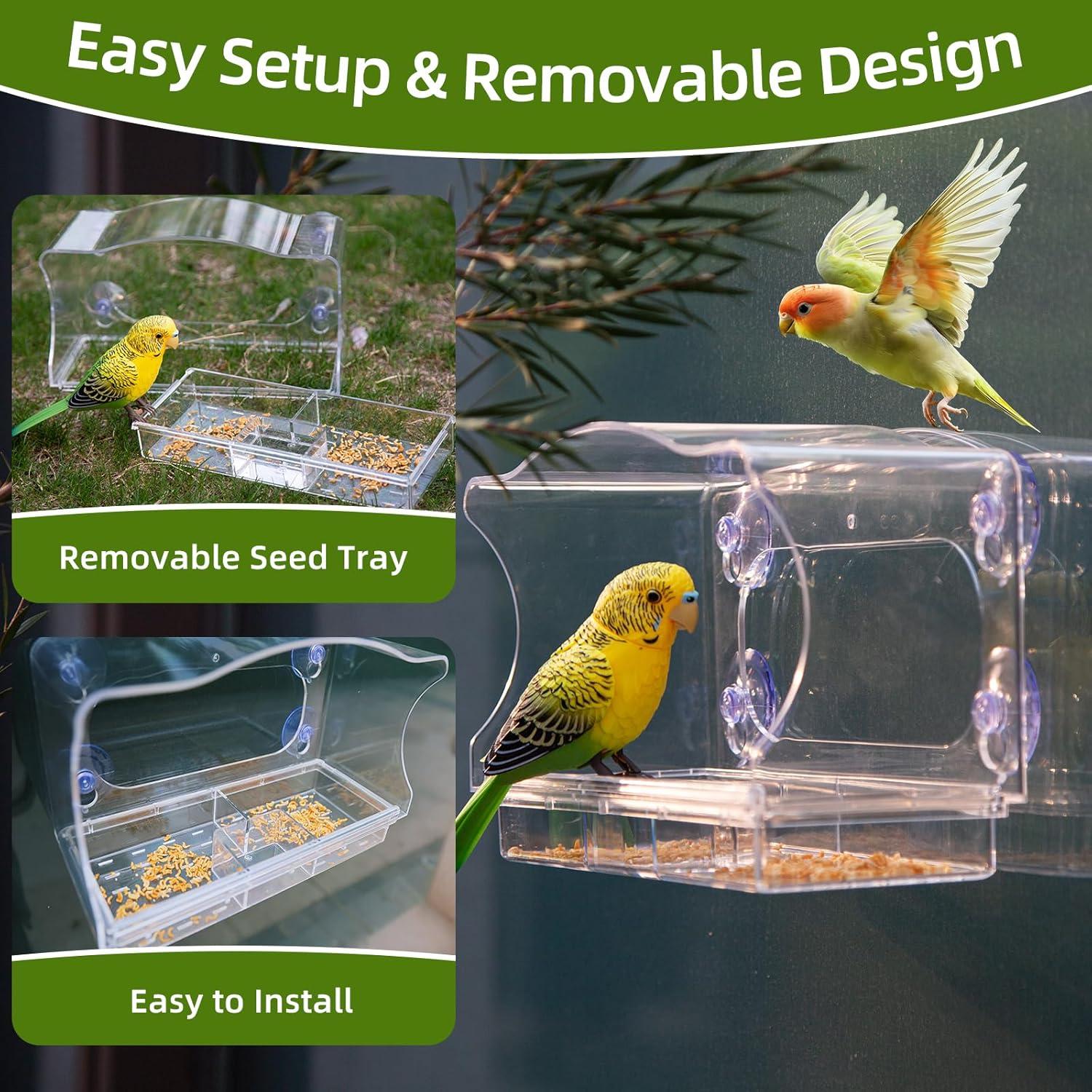 Comedero para Aves de Ventana SEEZENGREEN - Acrílico Transparente, 55 Pulgadas Cúbicas