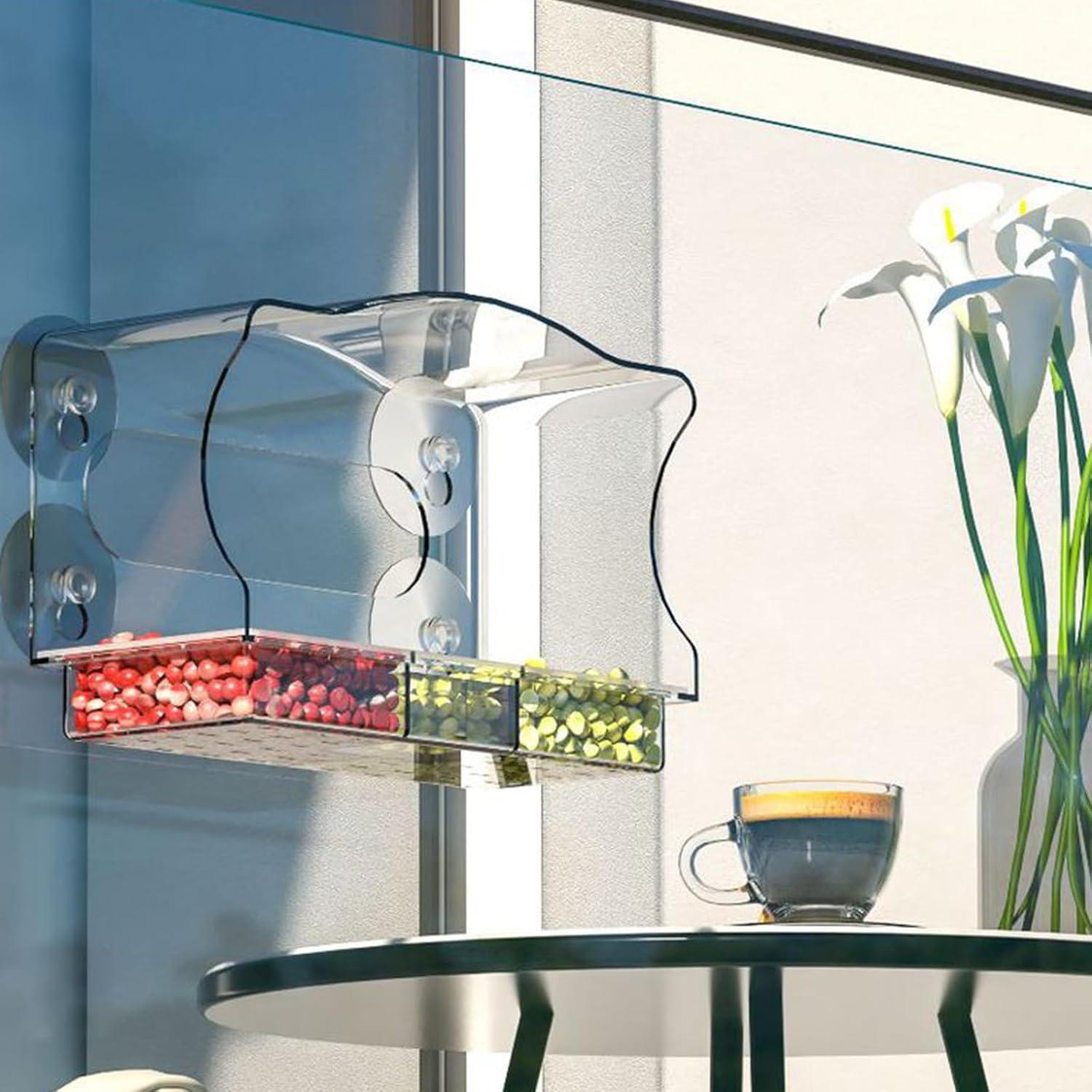 Comedero para Aves de Ventana SEEZENGREEN - Acrílico Transparente, 55 Pulgadas Cúbicas