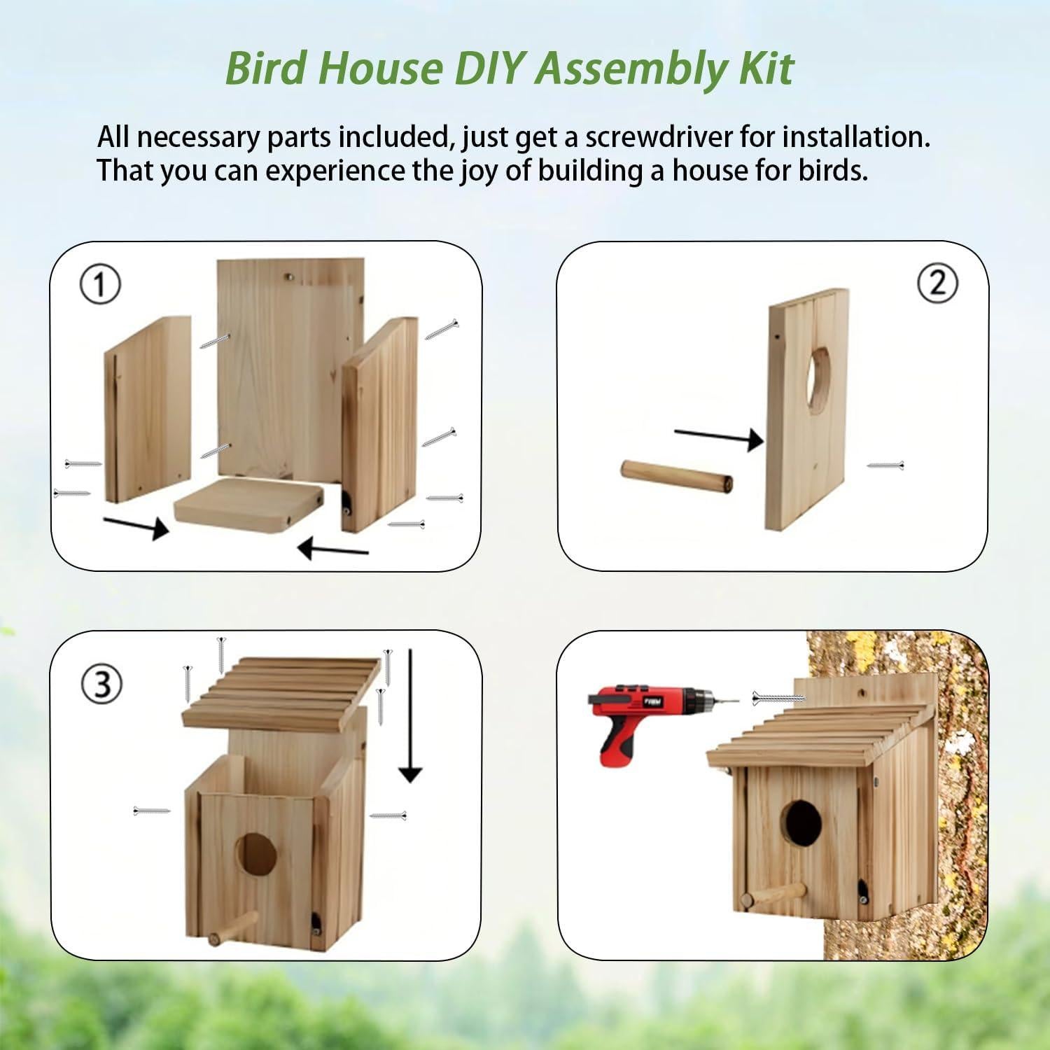 Casa para Aves de Madera NATUREYLWL DIY 22.1x15x15cm