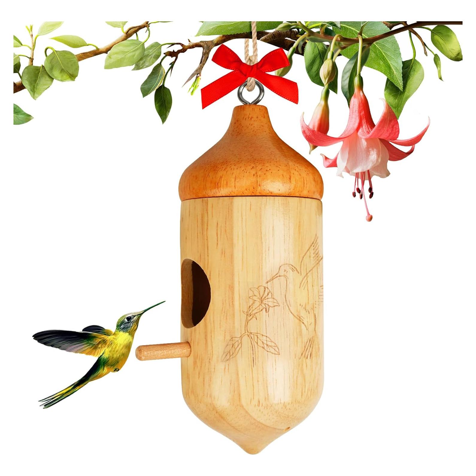 Casa de Colibrí de Madera Natural Lemkloom - 15x5cm