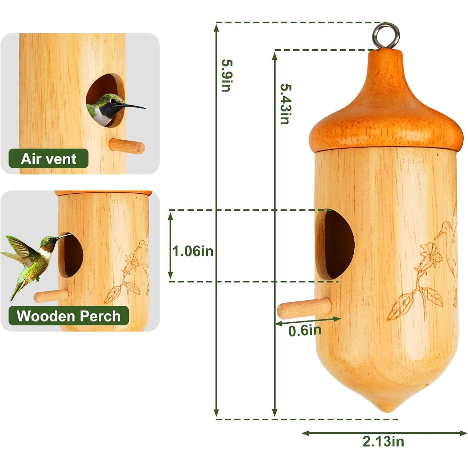 Casa de Colibrí de Madera Natural Lemkloom - 15x5cm