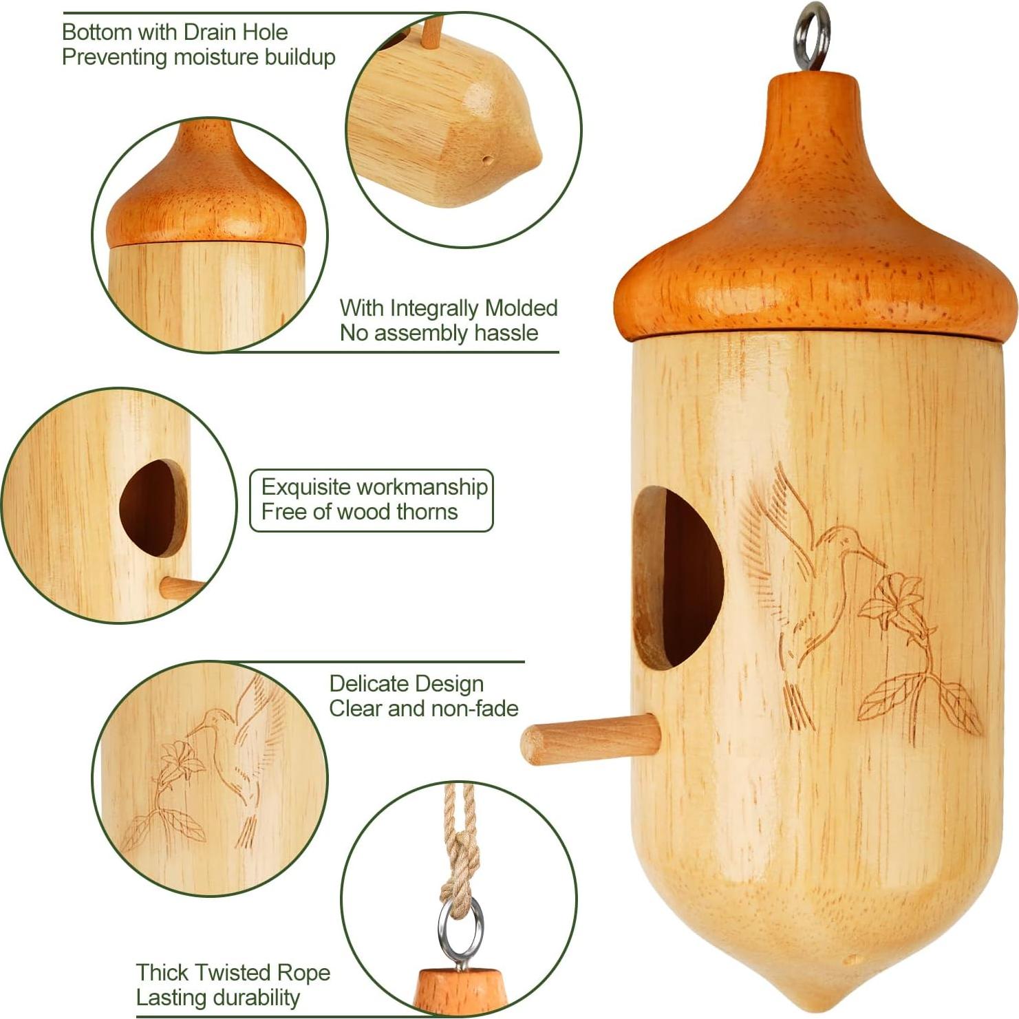 Casa de Colibrí de Madera Natural Lemkloom - 15x5cm