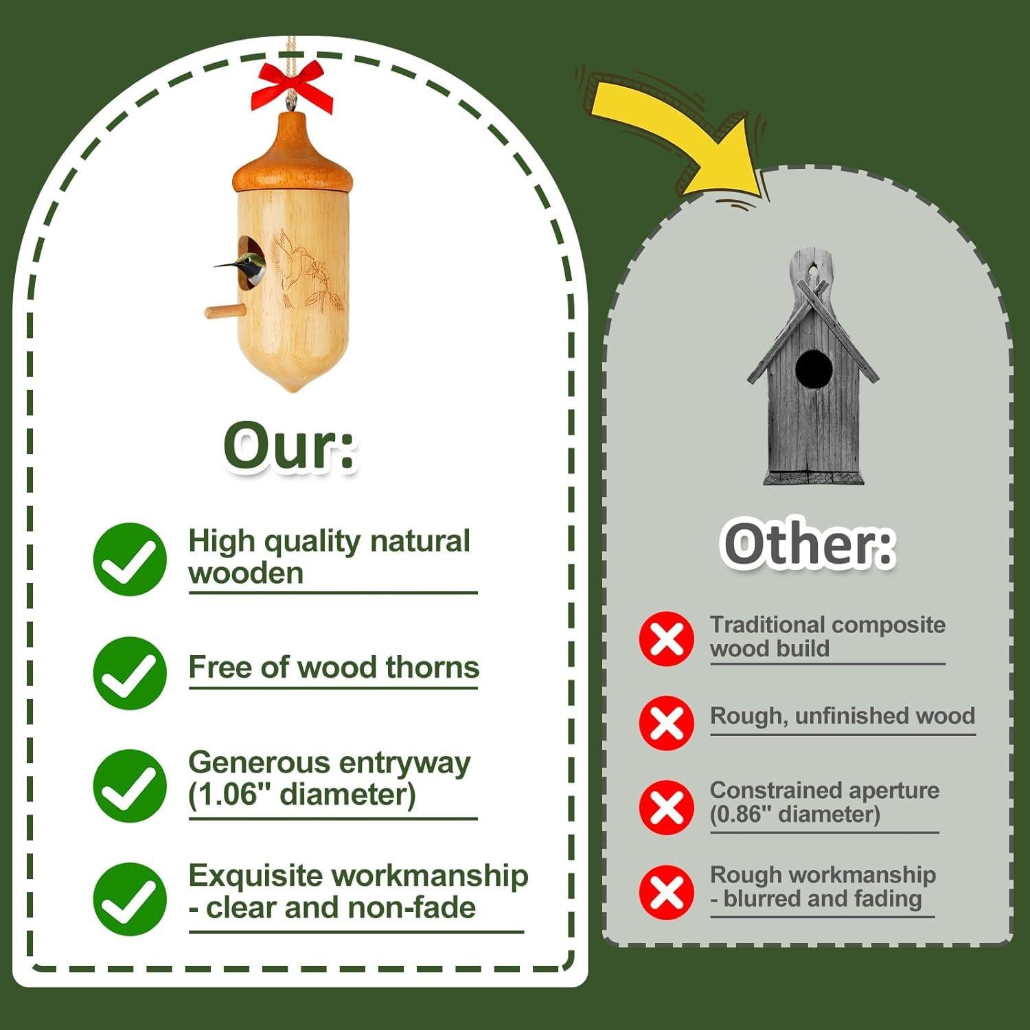 Casa de Colibrí de Madera Natural Lemkloom - 15x5cm