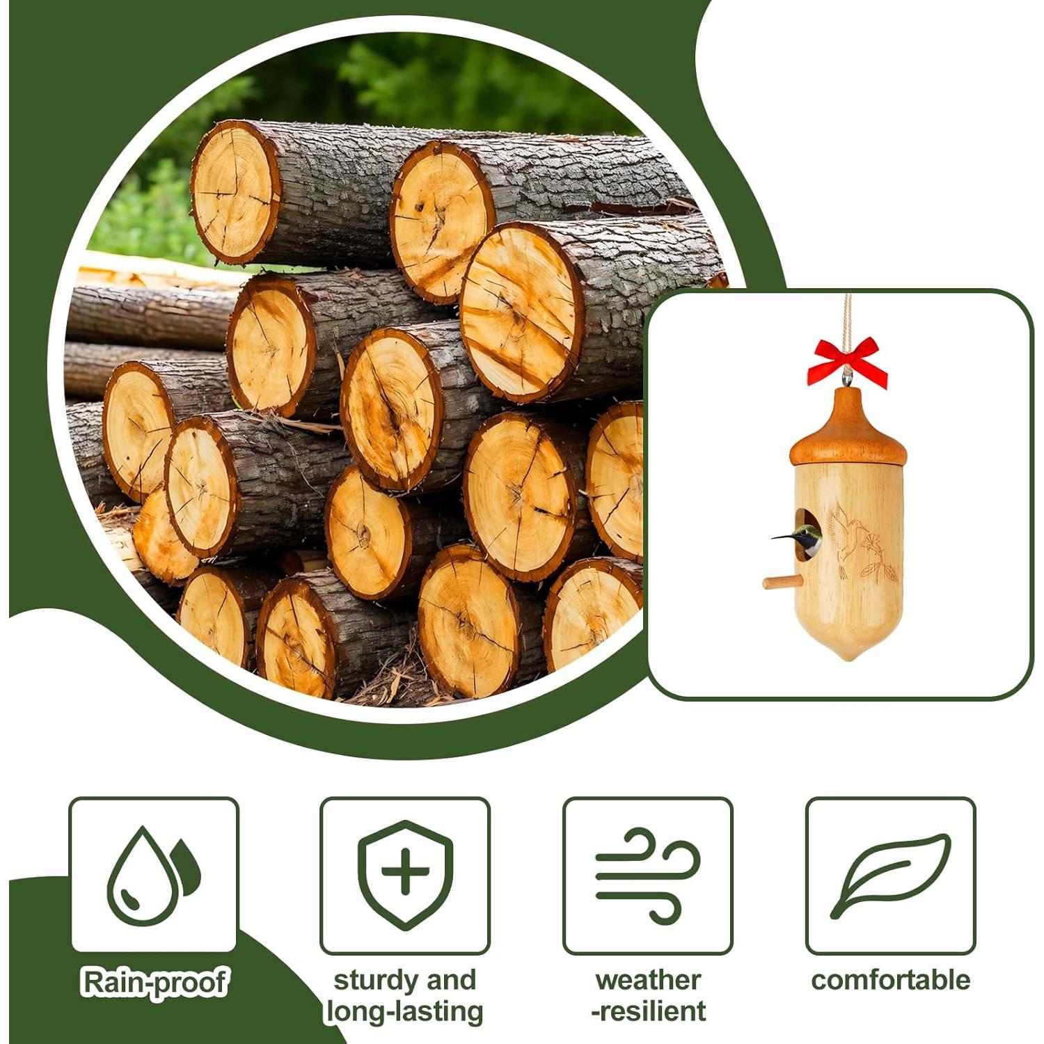 Casa de Colibrí de Madera Natural Lemkloom - 15x5cm