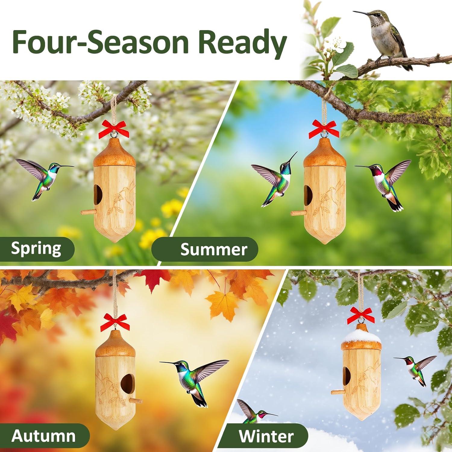 Casa de Colibrí de Madera Natural Lemkloom - 15x5cm