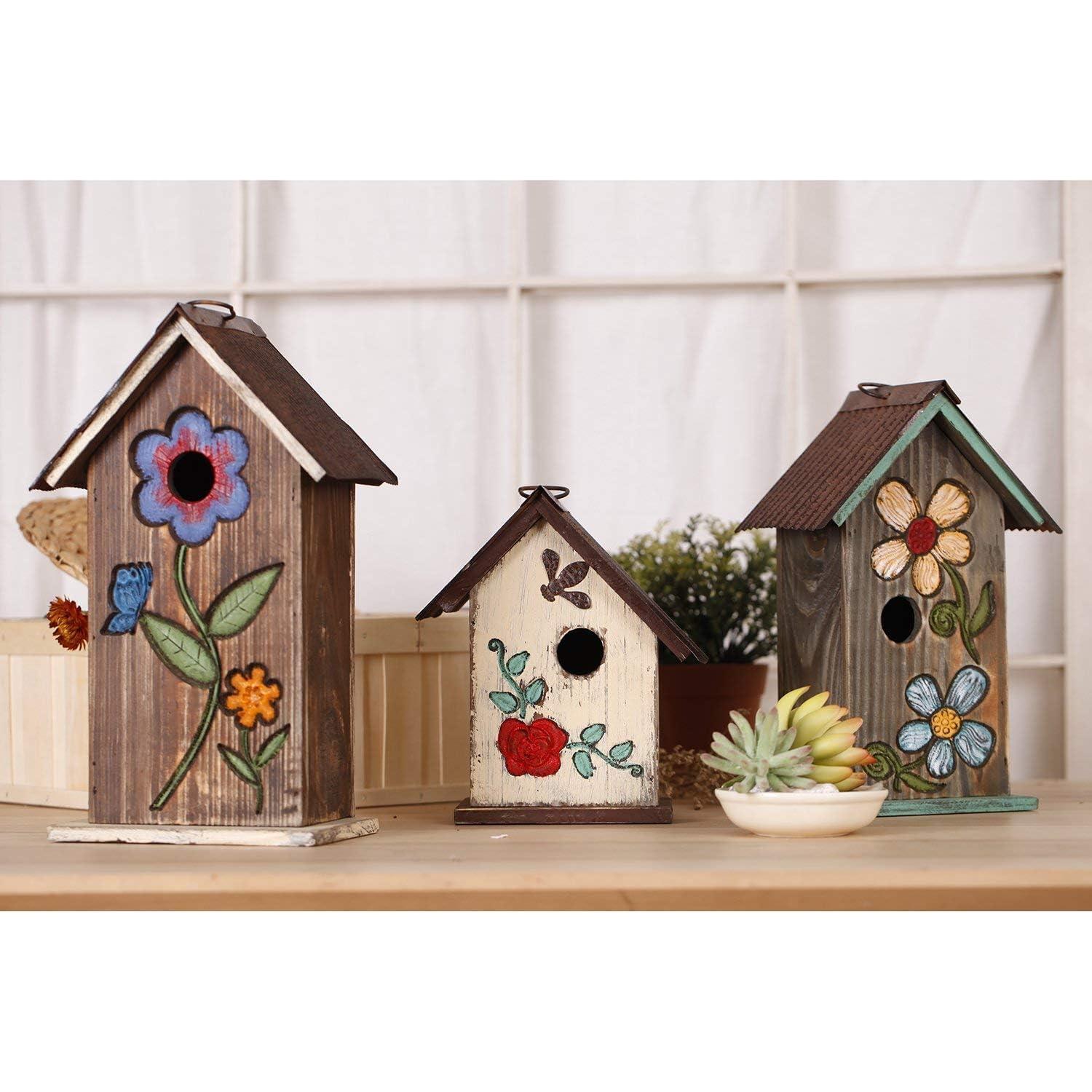 Casa de pájaros Topadorn de madera tallada 28 cm para jardín