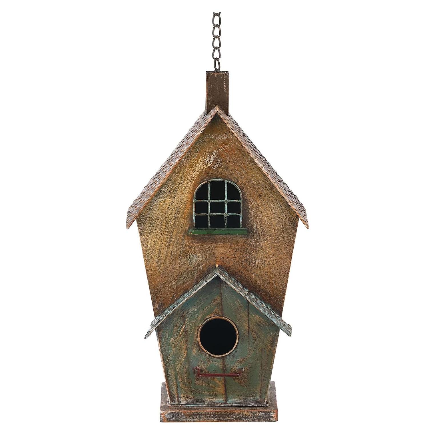 Casa de pájaros colgante de metal Brogan 36.83 cm para exteriores