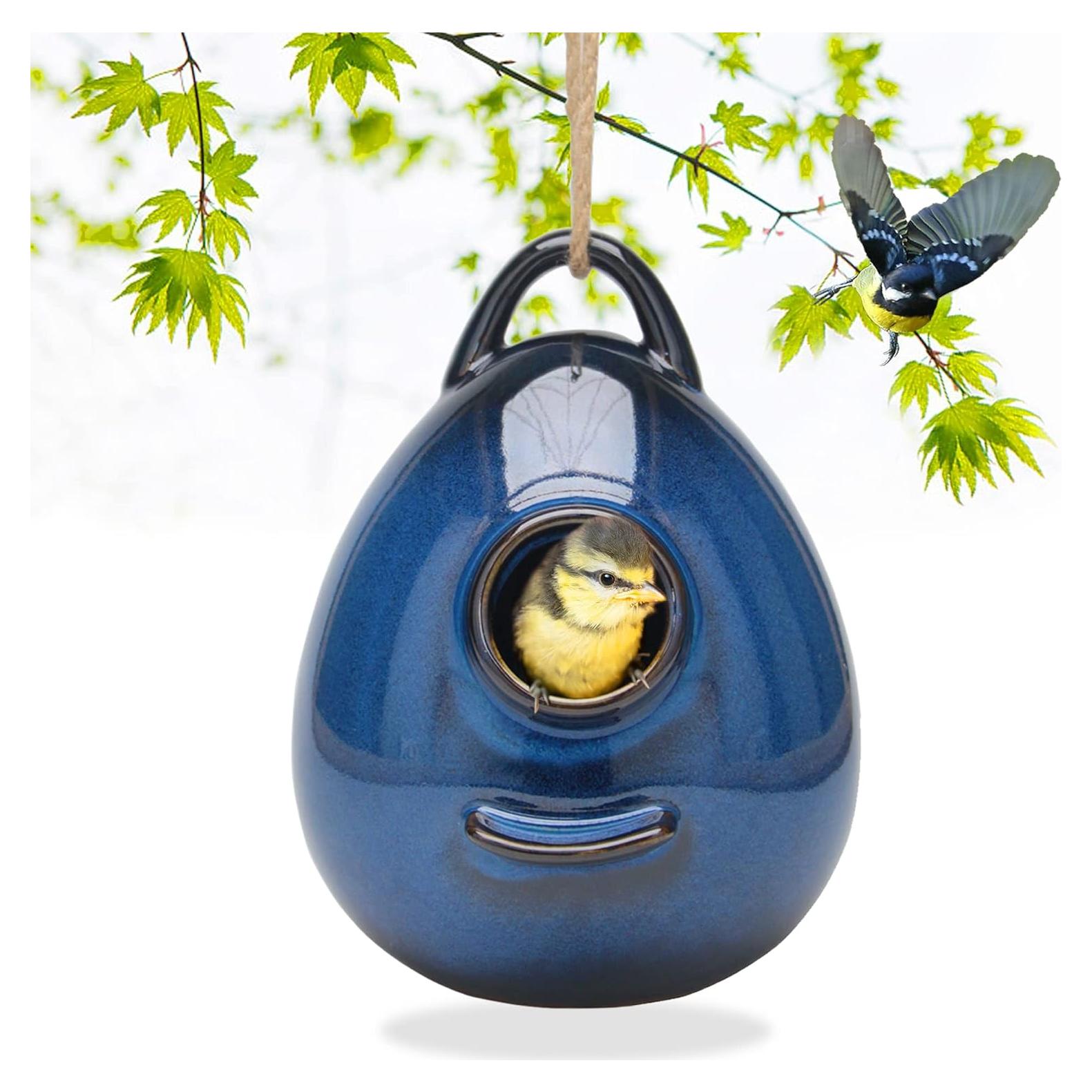 Casa de Aves Colgante Cerámica Kimdio Azul 15x16x20 cm