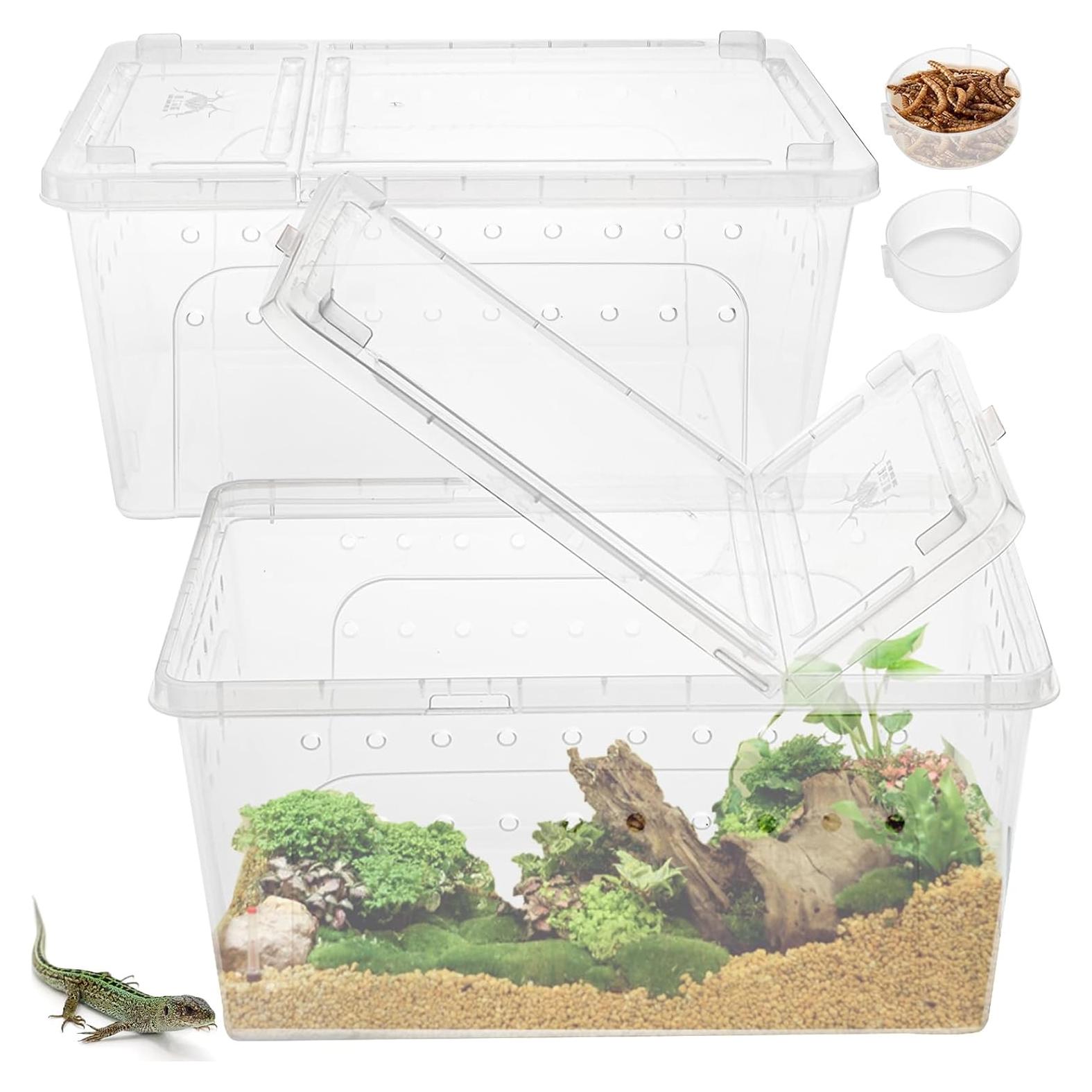 Paquete de 2 cajas de alimentación para reptiles Tlence 32x22x15 cm