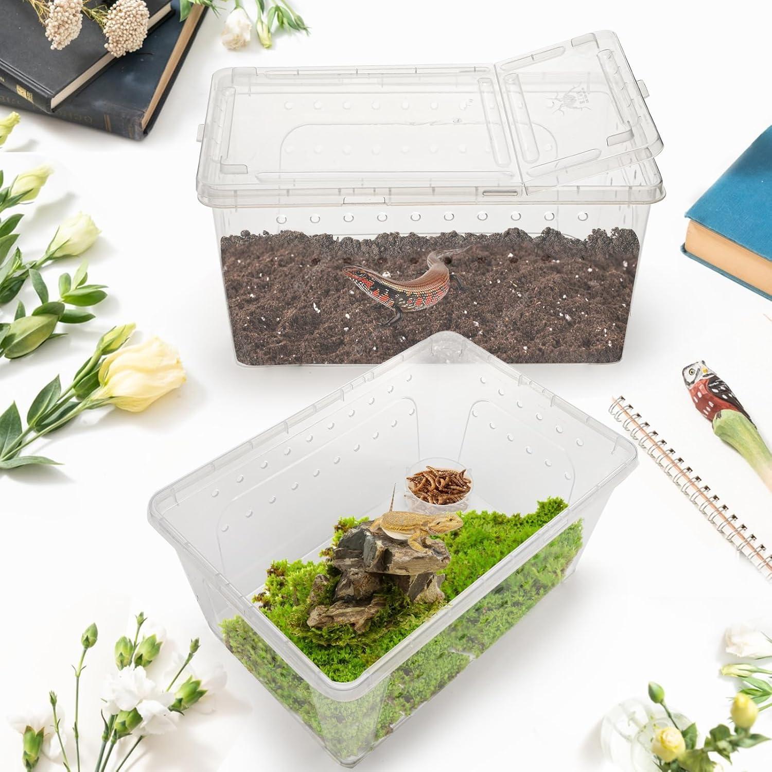 Paquete de 2 cajas de alimentación para reptiles Tlence 32x22x15 cm