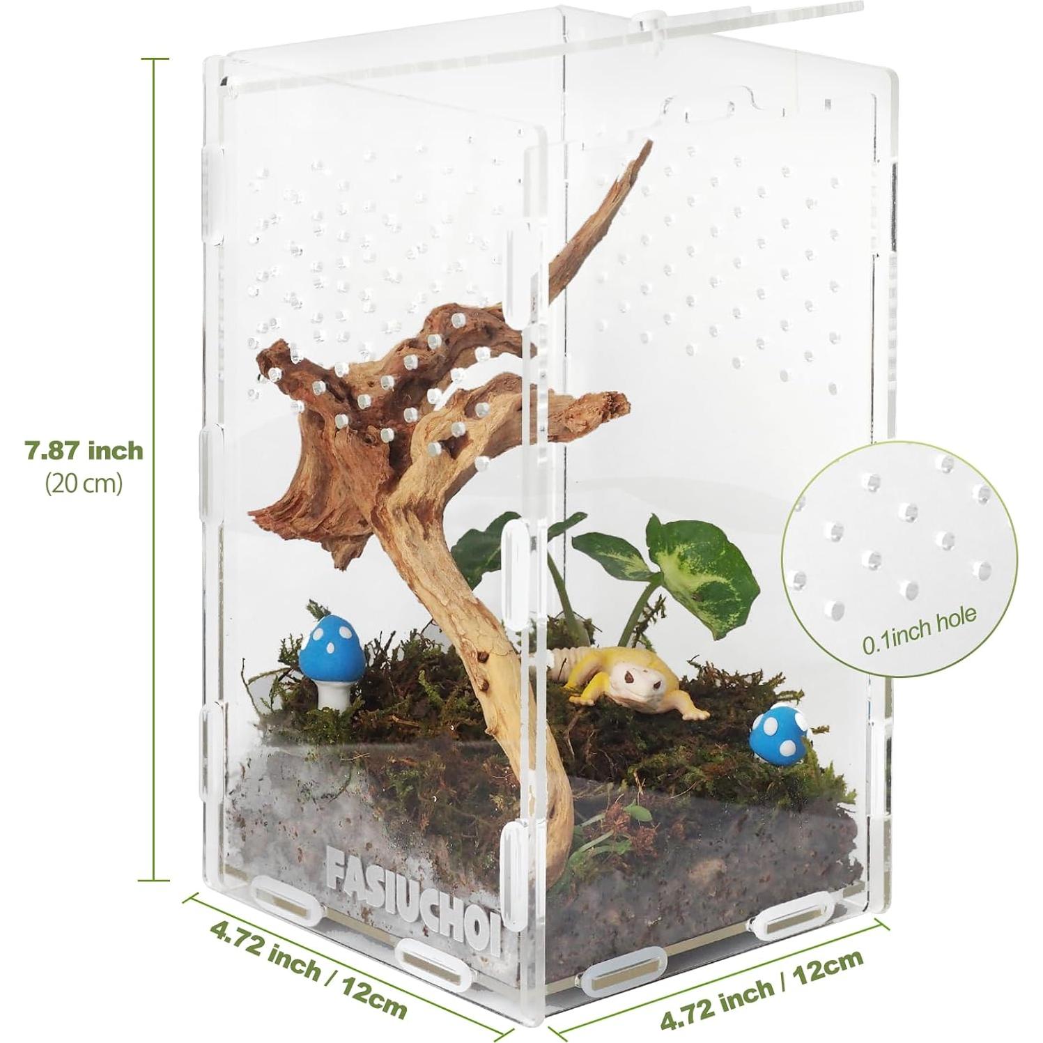 Terrario Acrílico Pequeño FASIUCHOI 11.9x11.9x19.8 cm para Reptiles