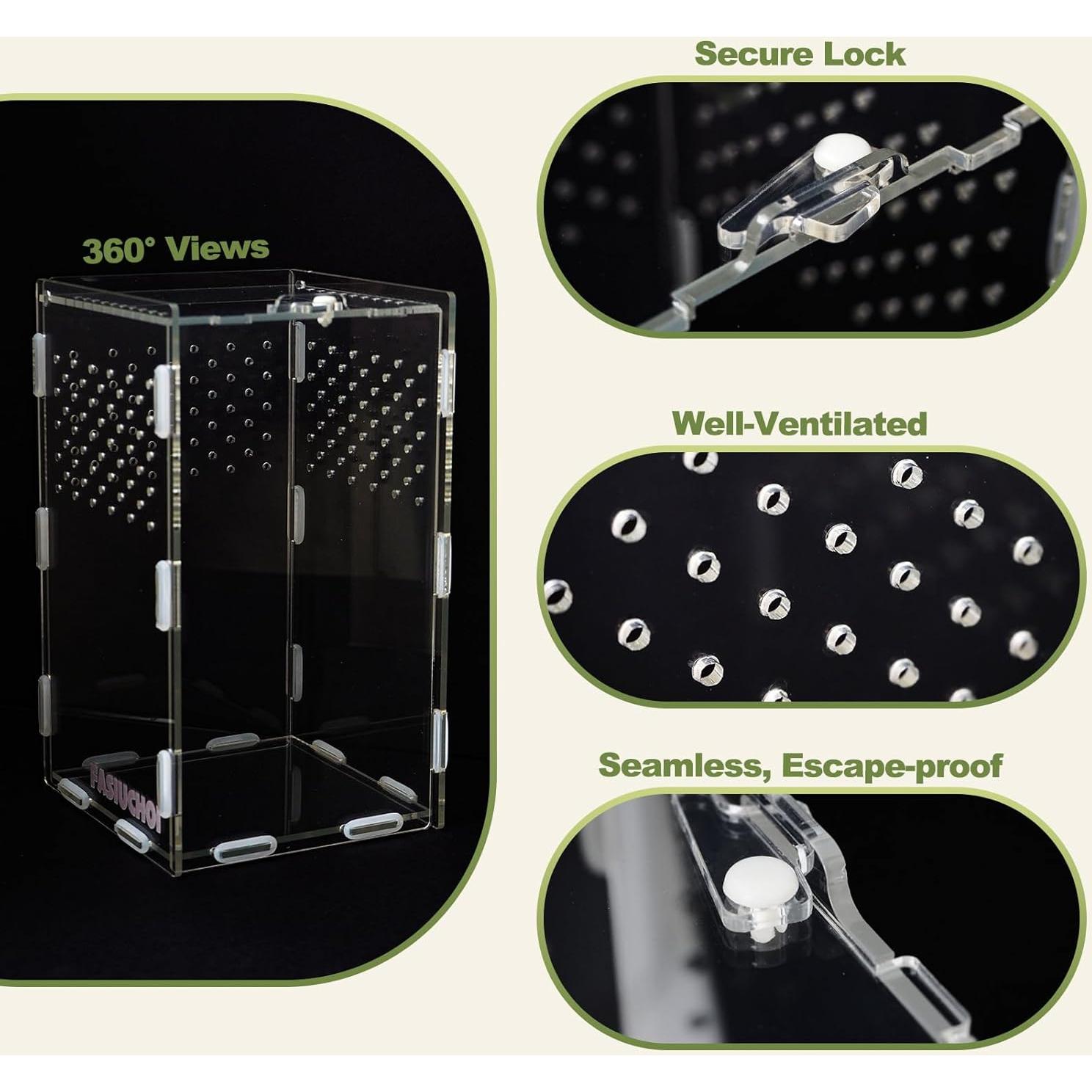 Terrario Acrílico Pequeño FASIUCHOI 11.9x11.9x19.8 cm para Reptiles