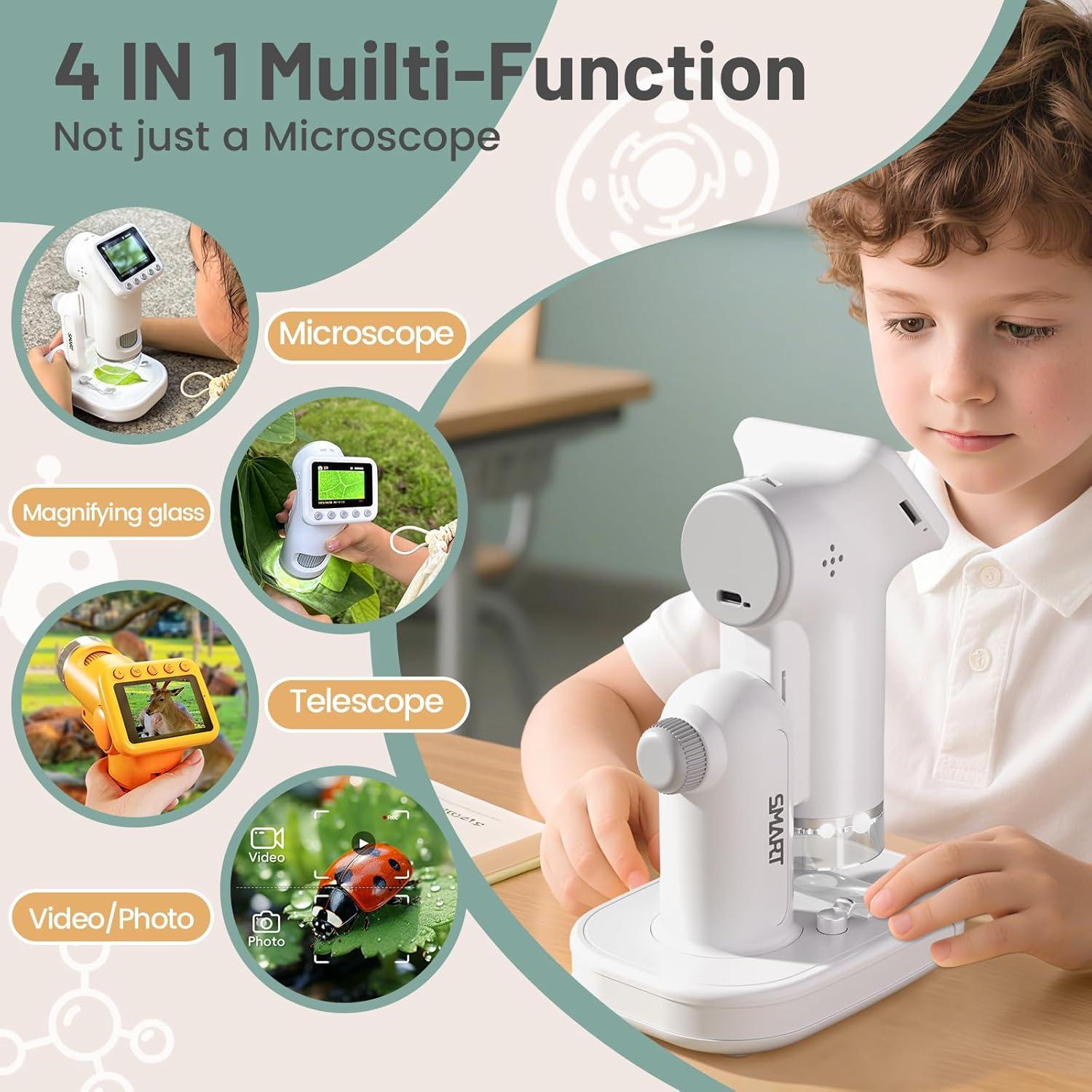 Microscopio Digital para Niños PYRODUM P02-G 1600x con Pantalla 2"