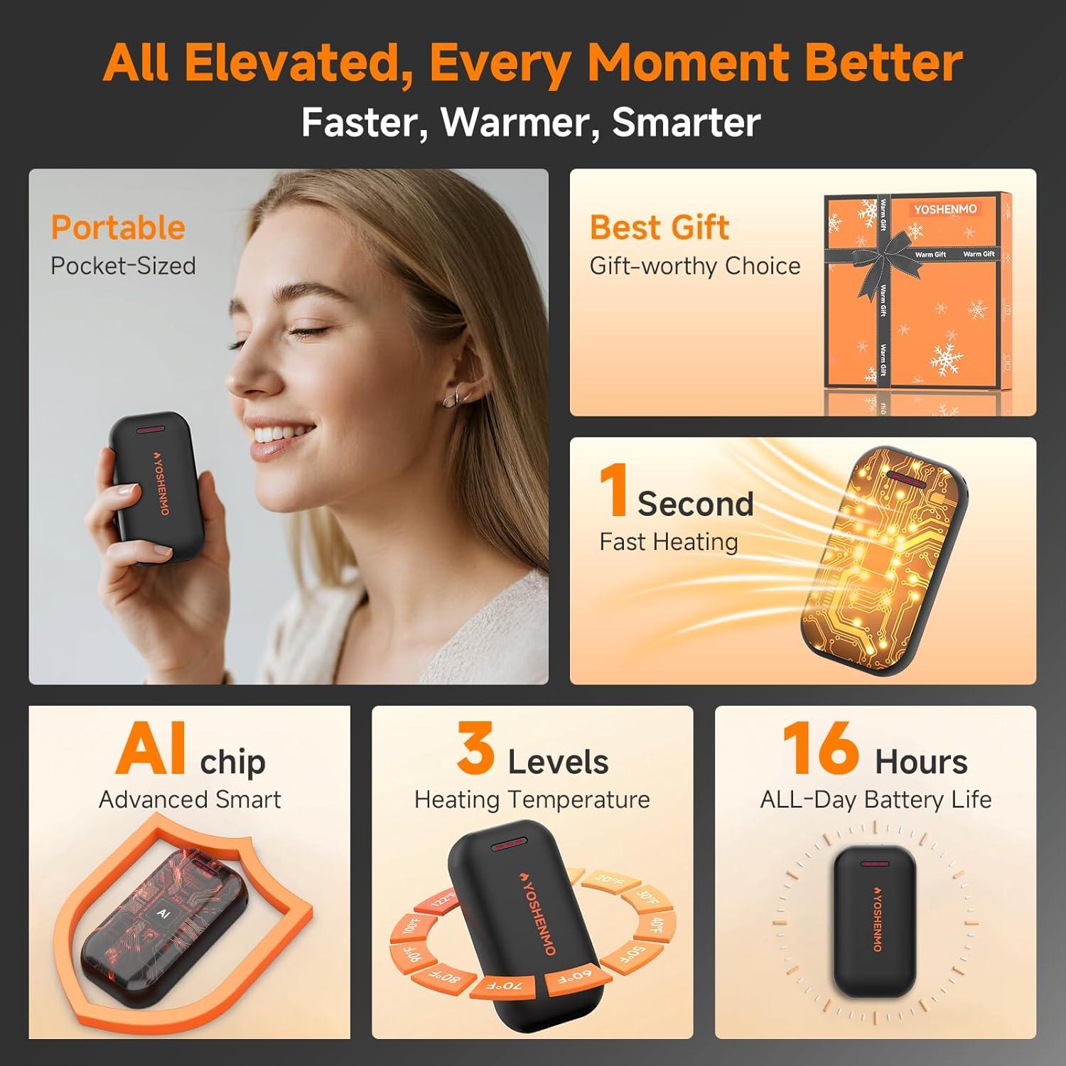 Calentador de Manos Eléctrico YOSHENMO A403 20Hrs Calor Reutilizable