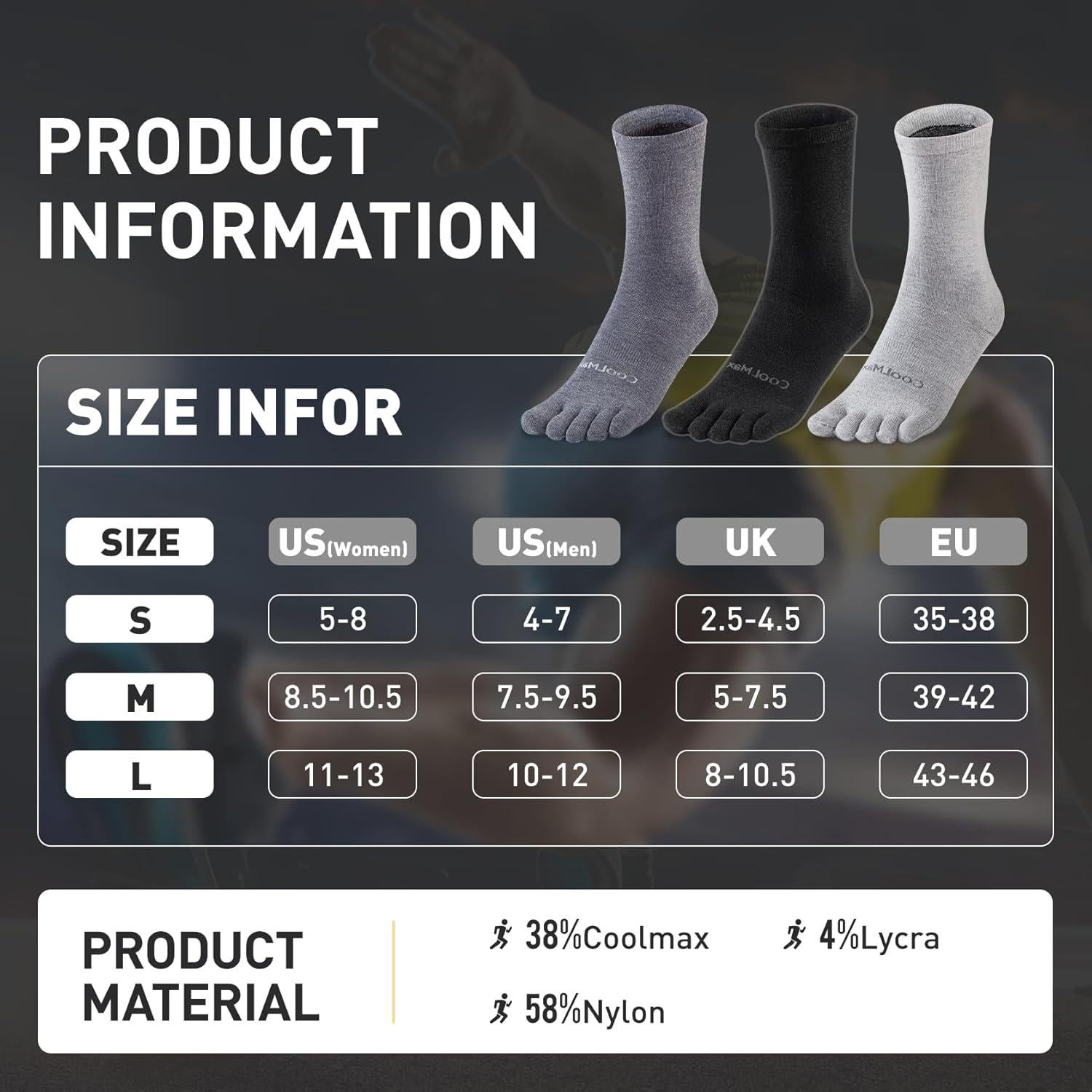 Calcetines Liner de Dedos Cool-max para Correr - 3 Pares