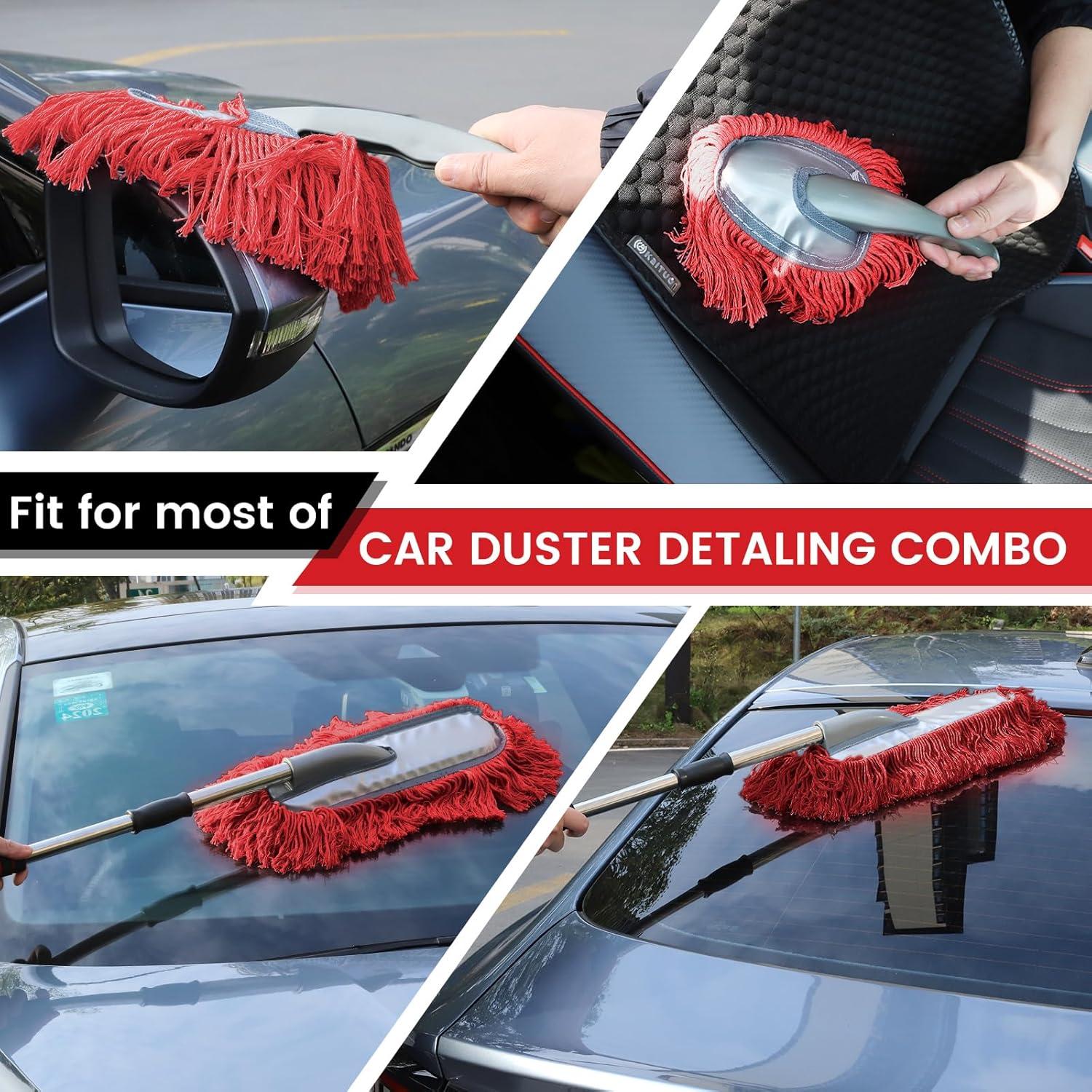 IPELY Duster de Coche 2 Pack Rojo con Mango Extensible