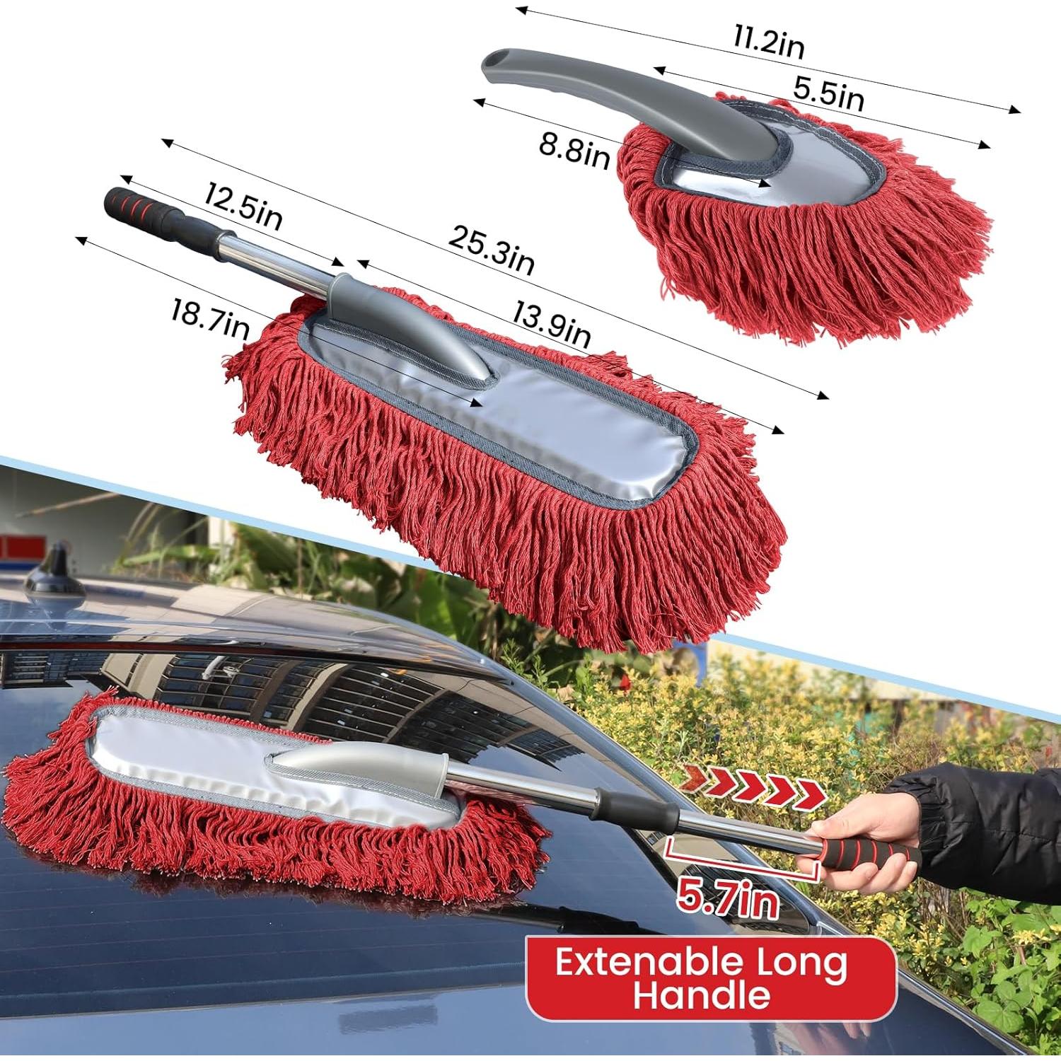 IPELY Duster de Coche 2 Pack Rojo con Mango Extensible