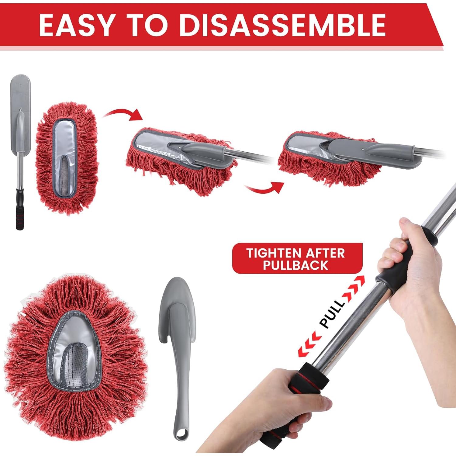IPELY Duster de Coche 2 Pack Rojo con Mango Extensible