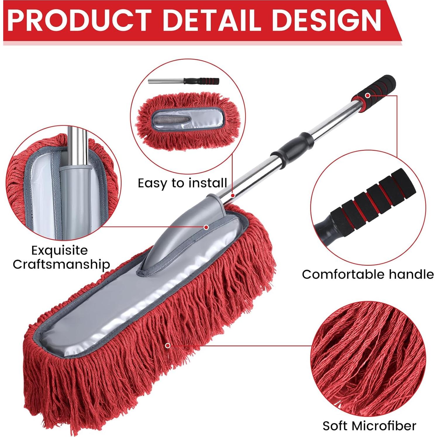 IPELY Duster de Coche 2 Pack Rojo con Mango Extensible