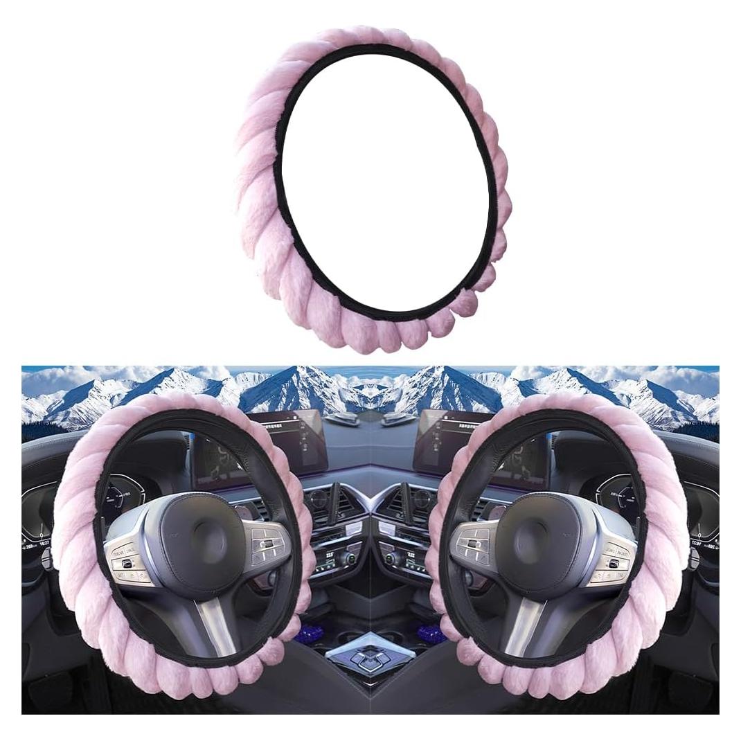 Cubierta de Volante HZEL Rosa 38 cm Piel de Oveja Antideslizante