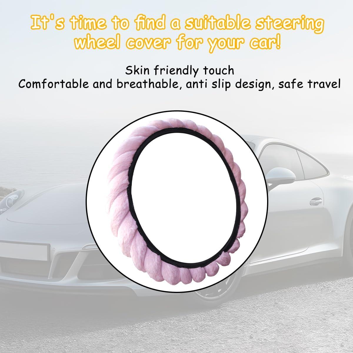 Cubierta de Volante HZEL Rosa 38 cm Piel de Oveja Antideslizante