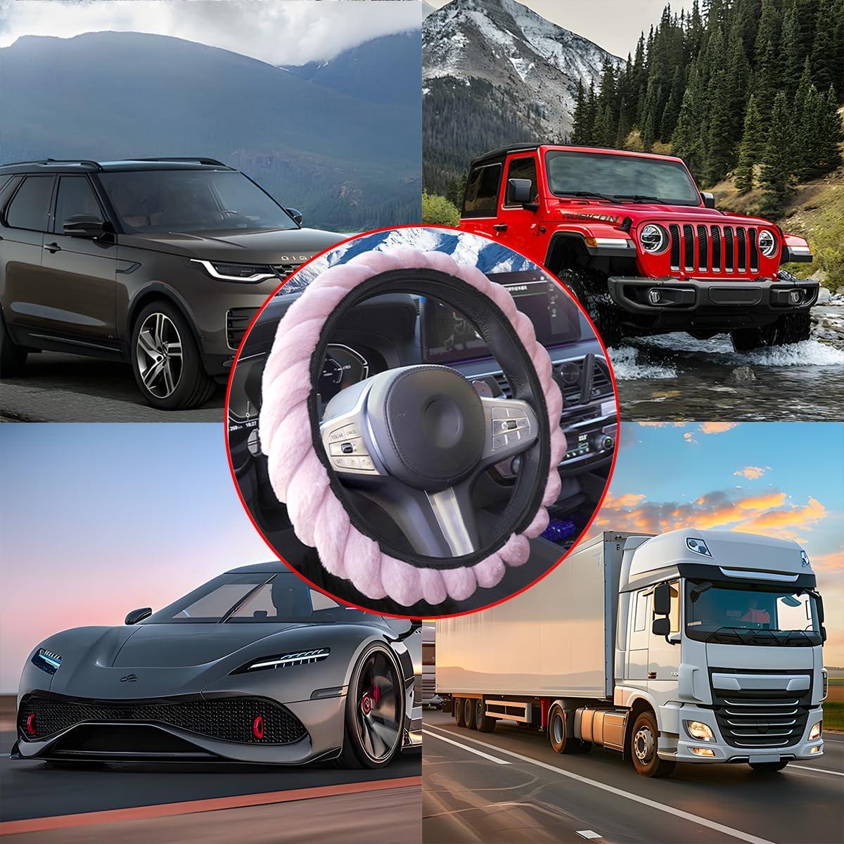 Cubierta de Volante HZEL Rosa 38 cm Piel de Oveja Antideslizante