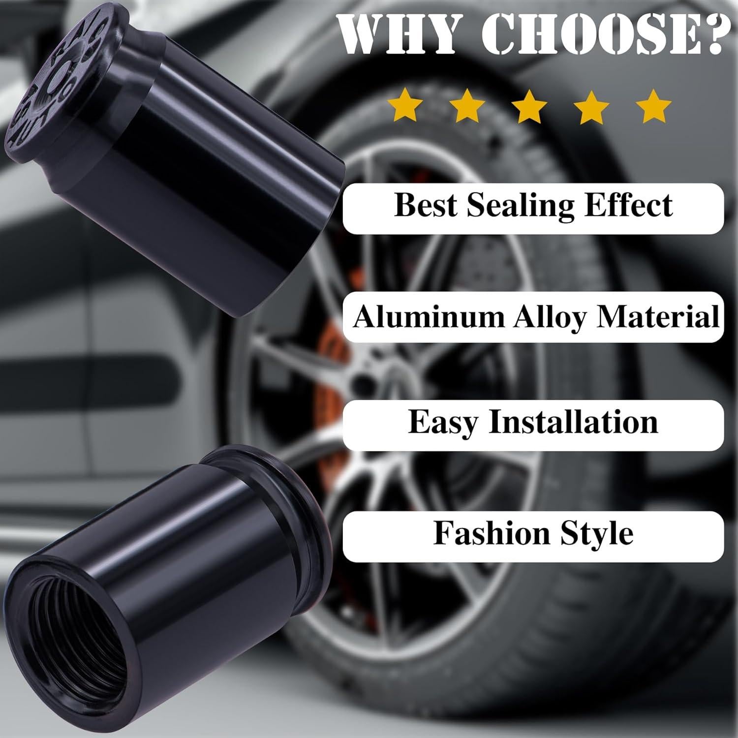 4 Tapones de Válvula de Neumático MEAJOO Aluminio Negro