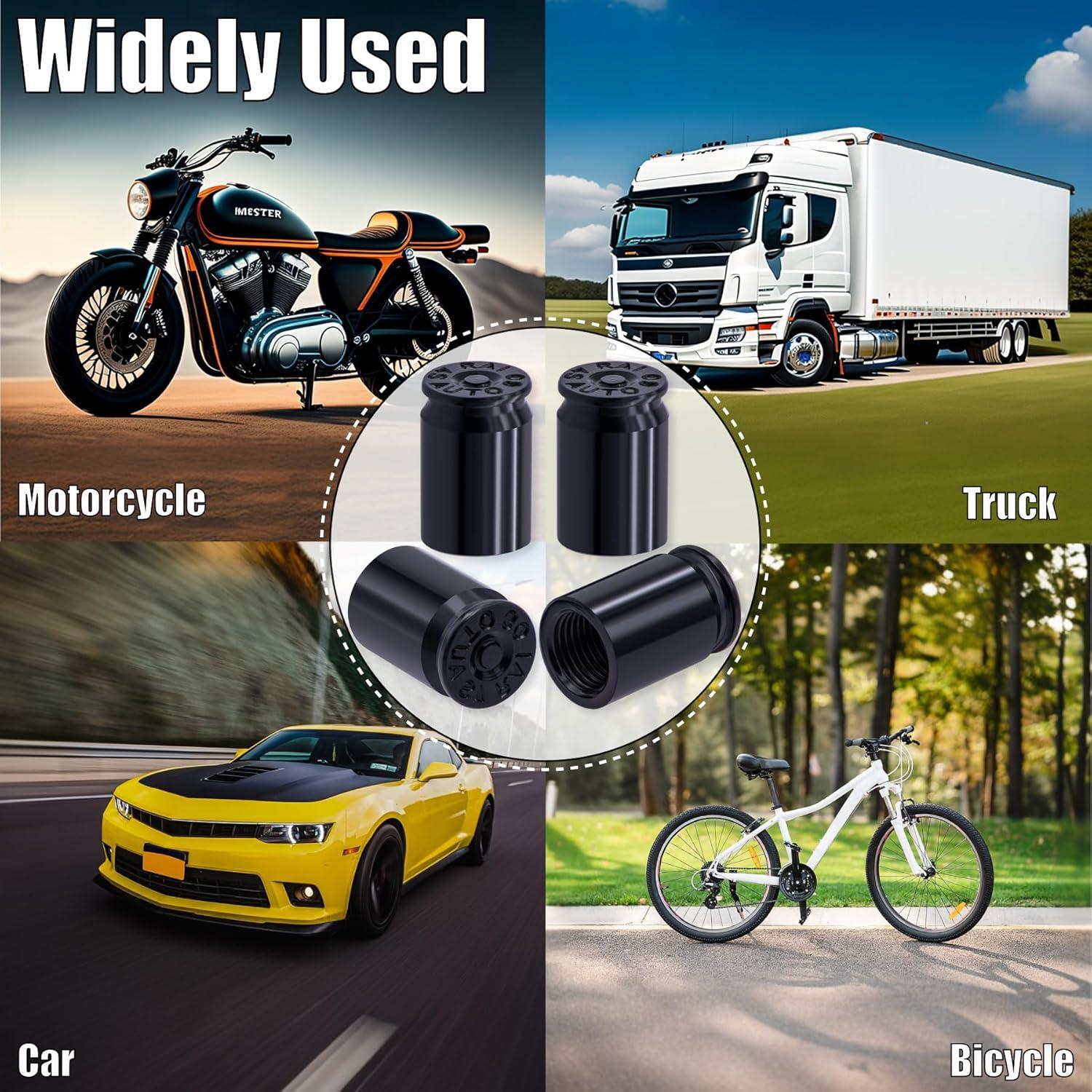 4 Tapones de Válvula de Neumático MEAJOO Aluminio Negro