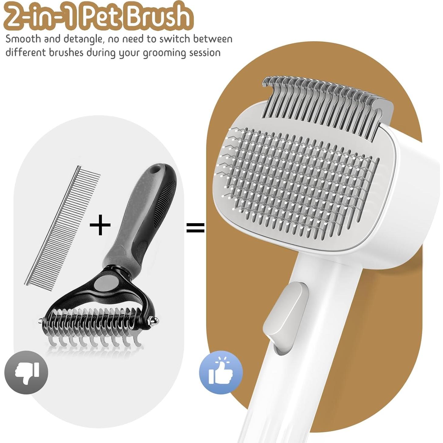 Cepillo Deshedding 2 en 1 Barkitty para Perros y Gatos - Longitud Ajustable