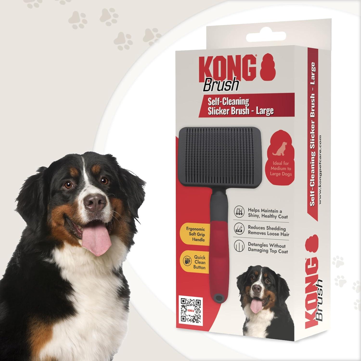 KONG Cepillo Slicker Grande Autolimpiante para Perros Medianos a Grandes