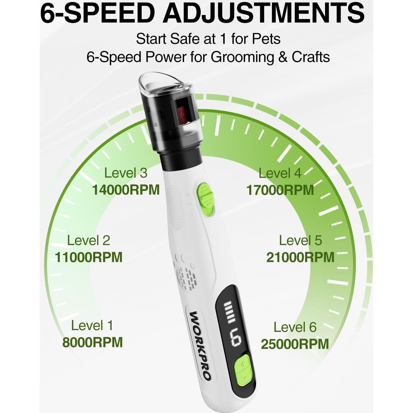 WORKPRO 3.6V Cordless Rotary Tool Kit, 70 Accessories, 6 Variable Speeds, Type-C Rechargeable, Mini Power Rotary Tool for Sanding, Polishing, Engraving and Pet Nail Grooming