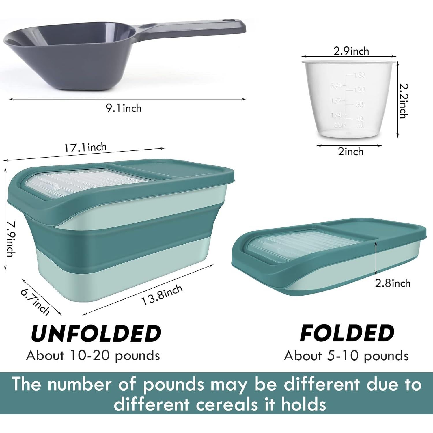 Contenedor Plegable para Comida de Mascotas YECERCAN 15L Verde